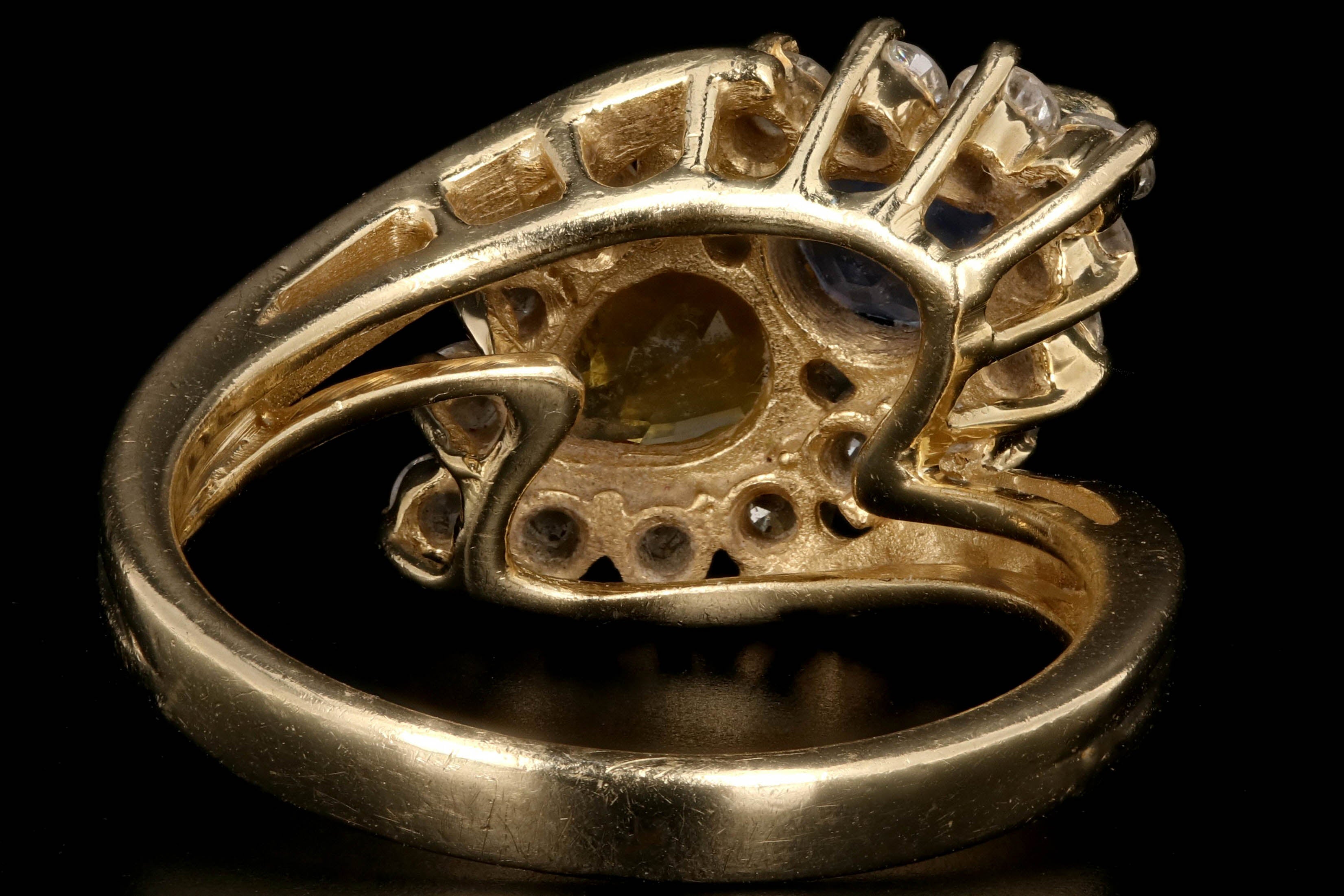 Vintage 14K Yellow Gold Blue and Yellow Sapphire and Diamond Ring - Queen May