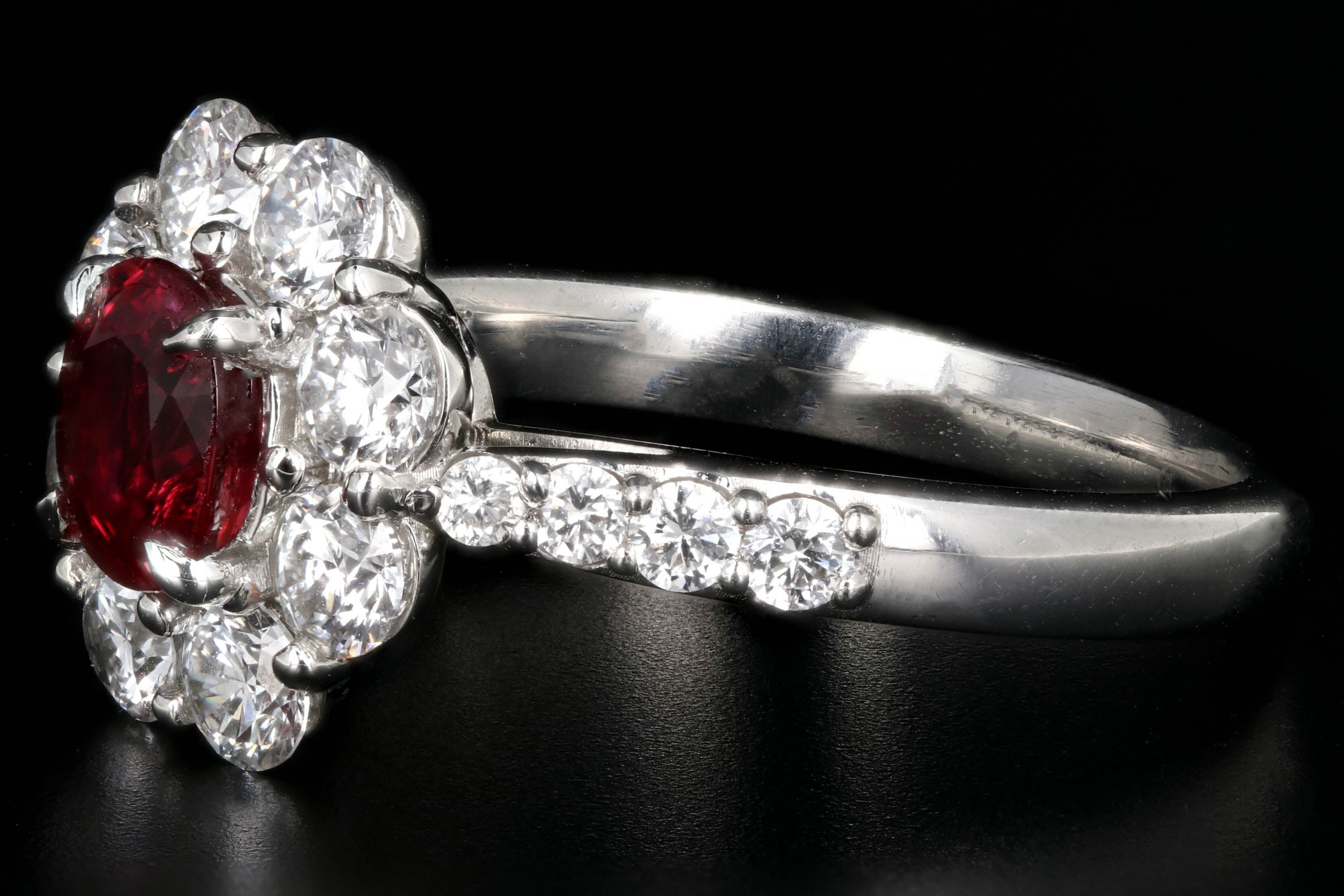Modern Platinum 1.01 Carat Natural No Heat Ruby and 1 Carat Round Brilliant Diamond Ring GIA Certified - Queen May