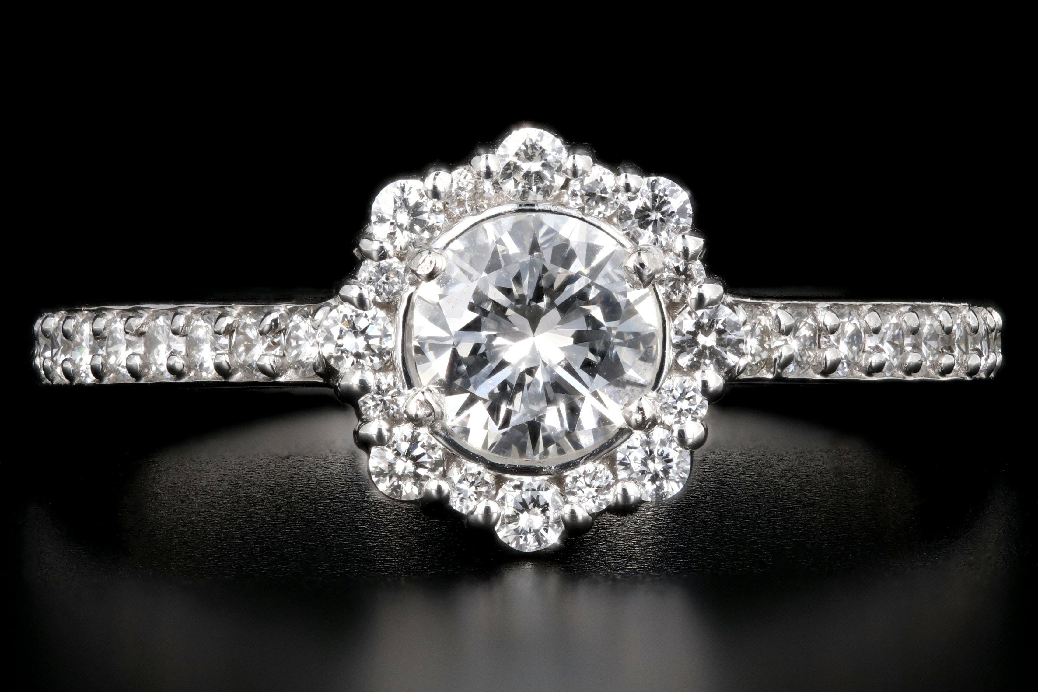 New 18K White Gold .58 Carat Round Brilliant Cut Diamond Engagement Ring GIA Certified - Queen May