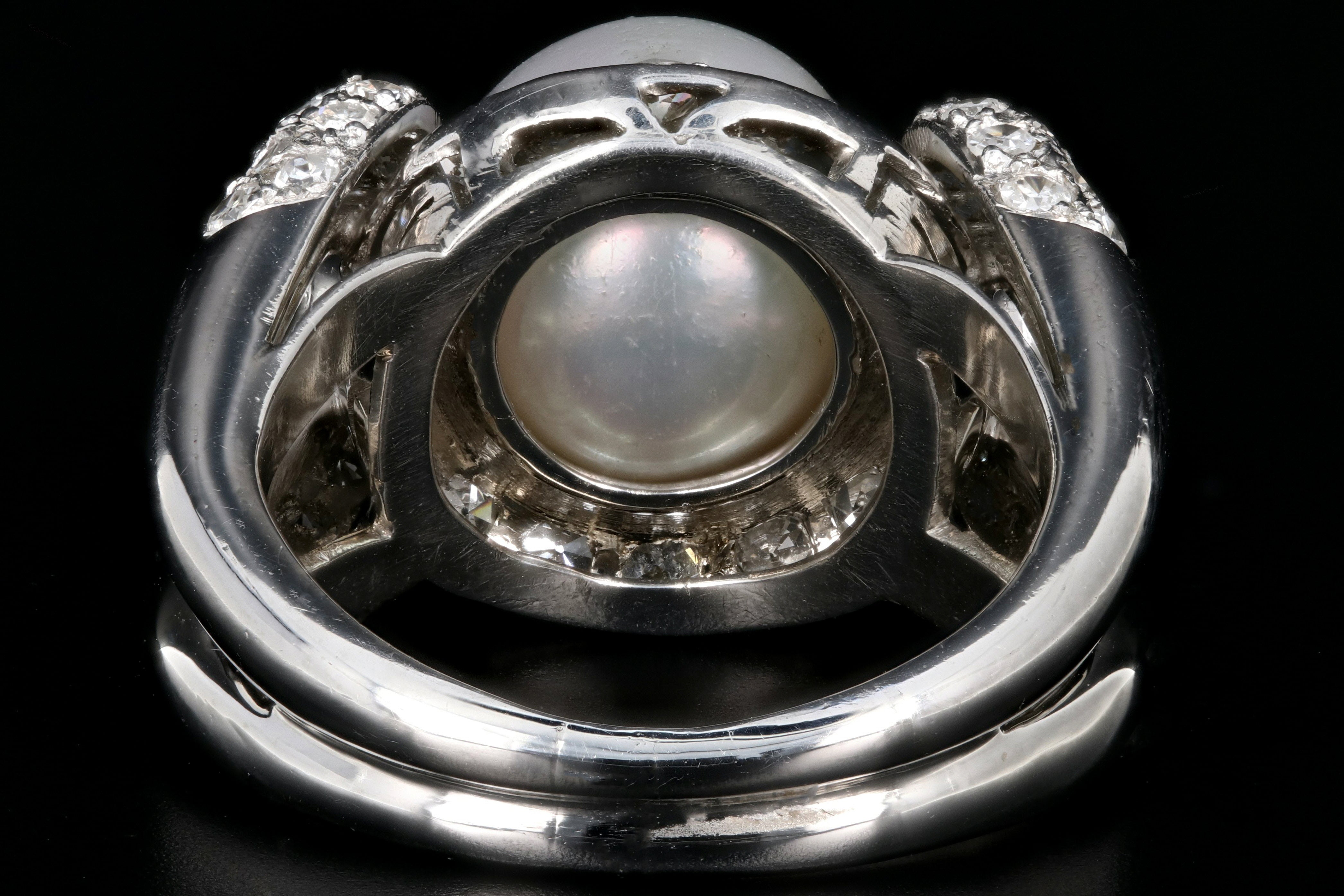 Modern Platinum 10.5mm Pearl and Diamond Ring - Queen May