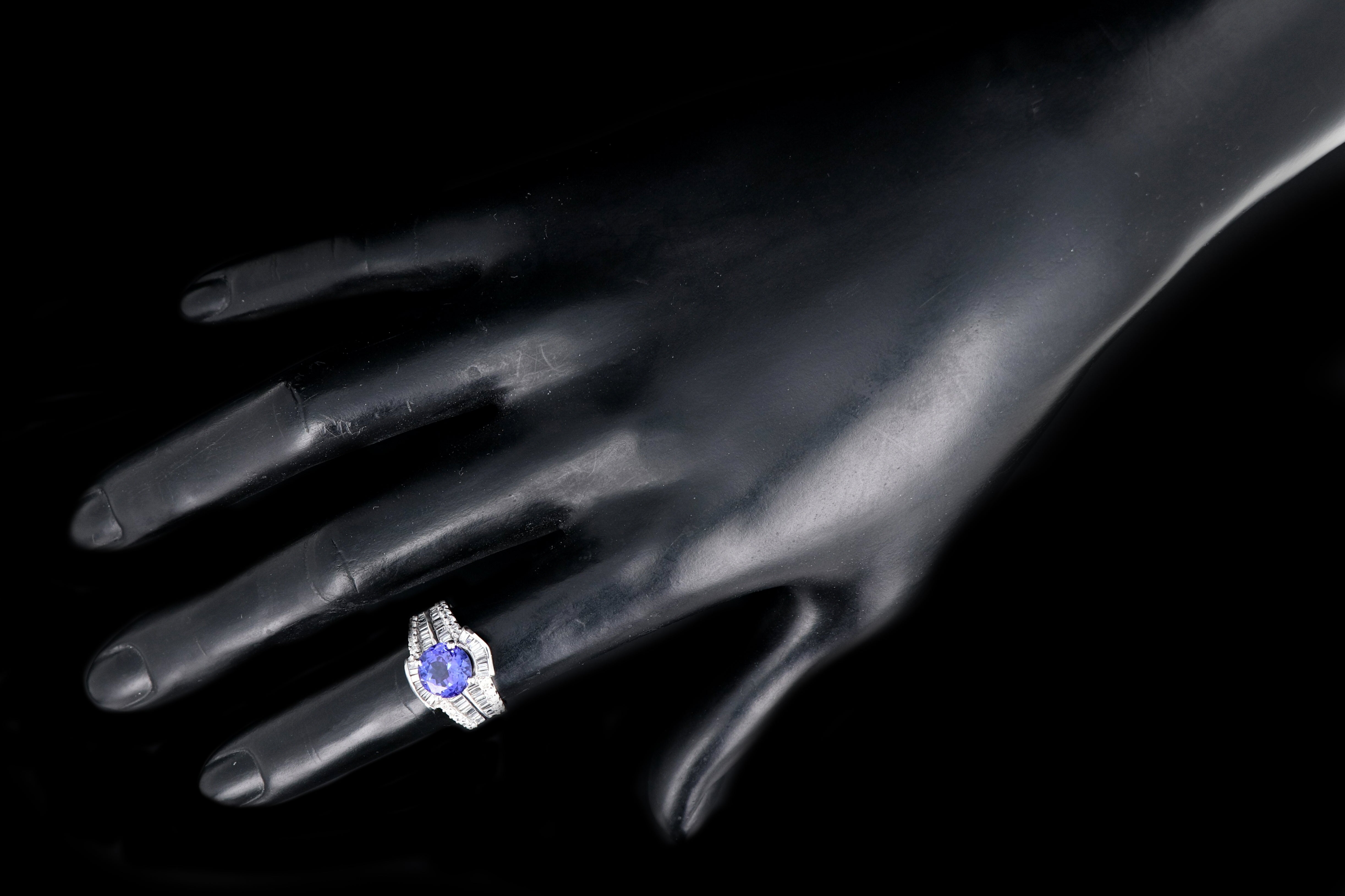 Modern 14K White Gold 2.15CT Round Cut Tanzanite and Diamond Ring - Queen May