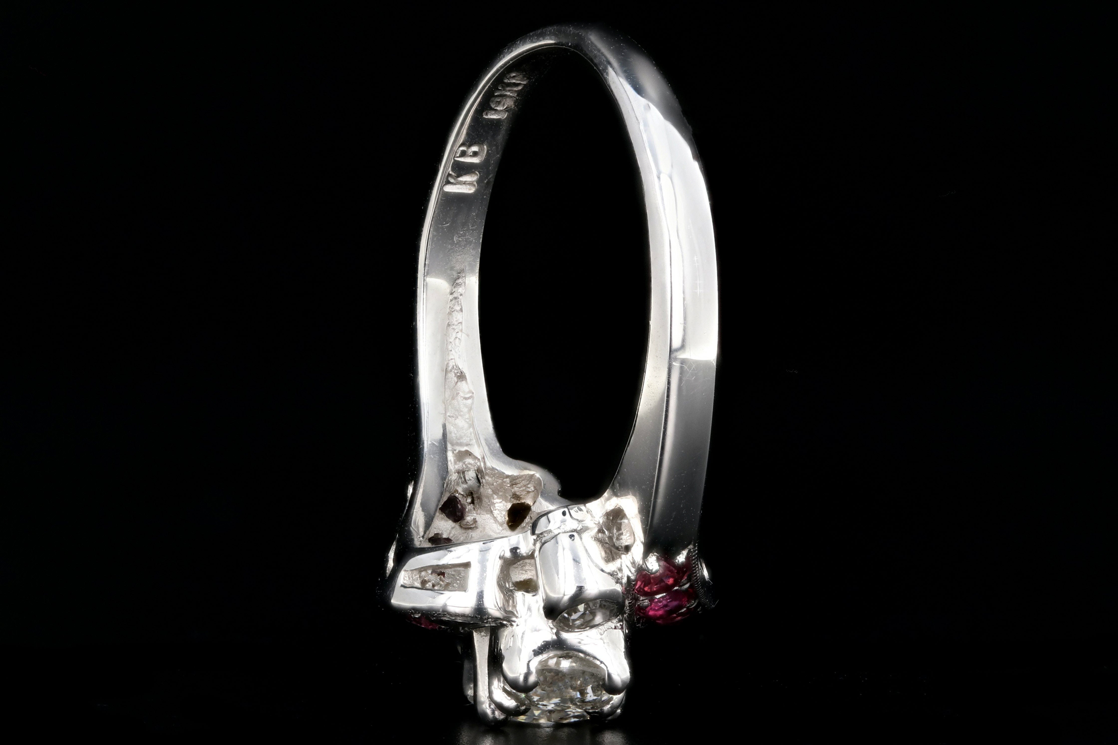 Retro 14K White Gold Diamond & Ruby Ring c.1950's - Queen May