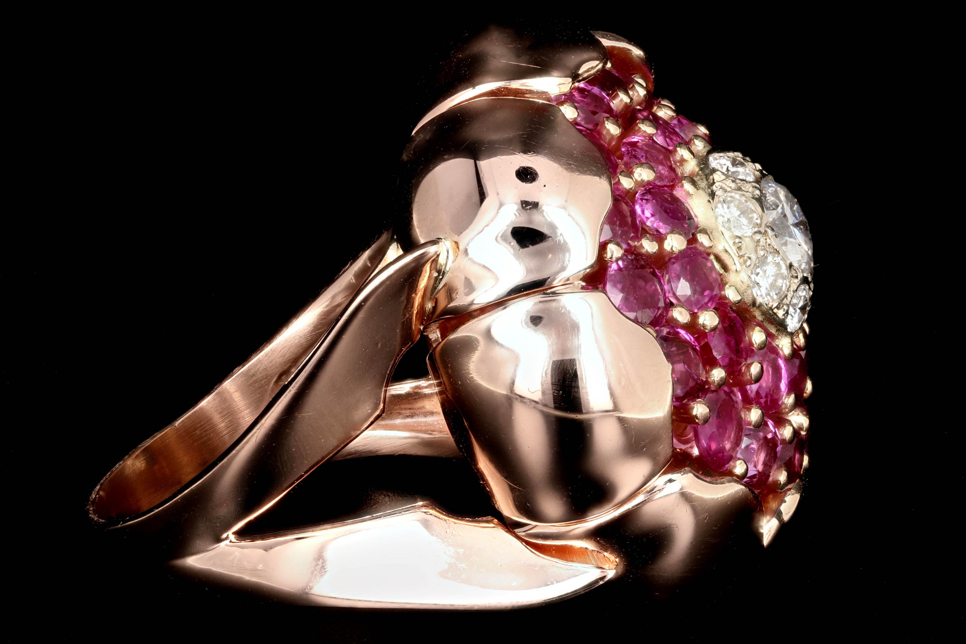 Retro 14K Rose Gold 2.5 Carat Natural Ruby and Diamond Cocktail Ring - Queen May
