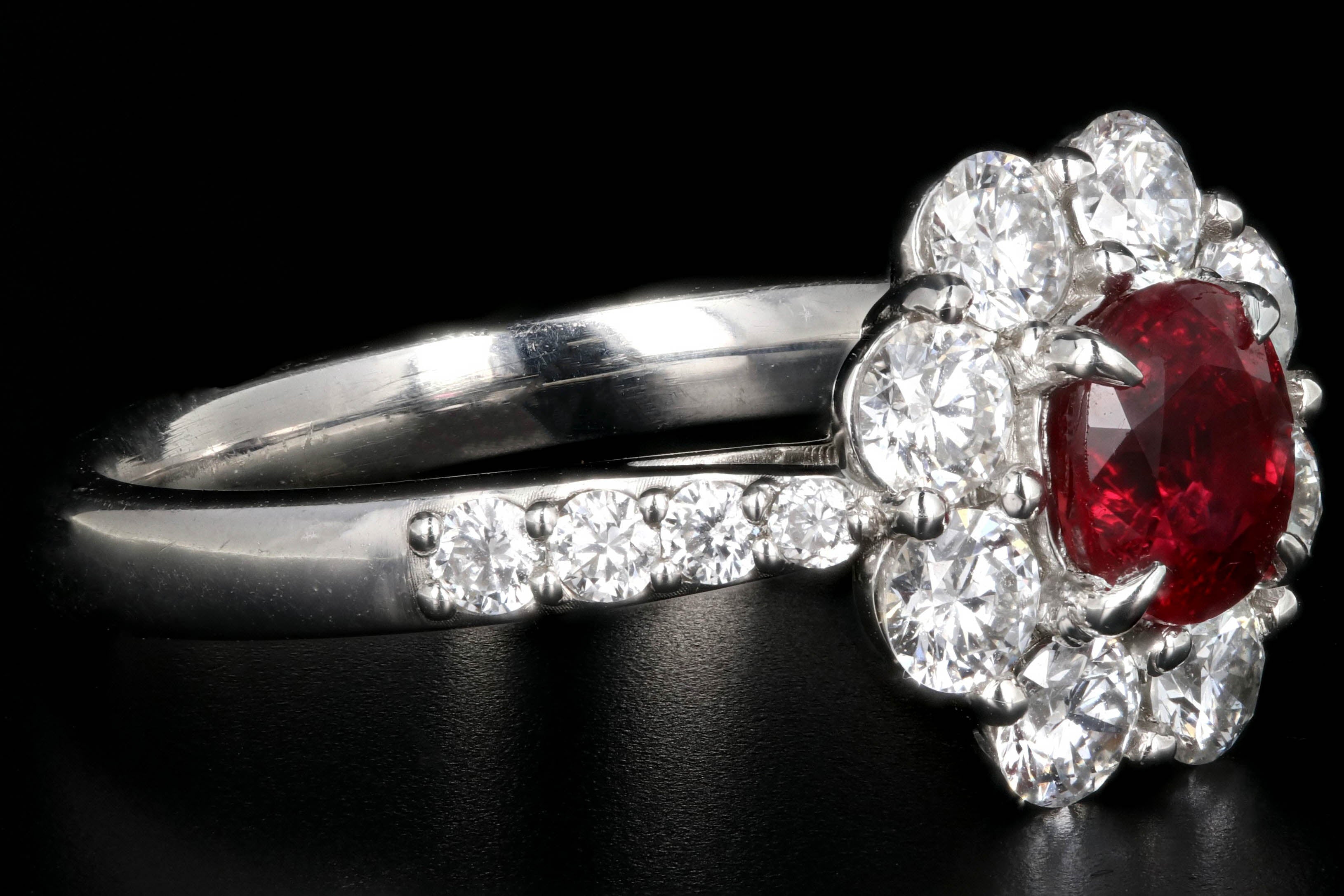 Modern Platinum 1.01 Carat Natural No Heat Ruby and 1 Carat Round Brilliant Diamond Ring GIA Certified - Queen May