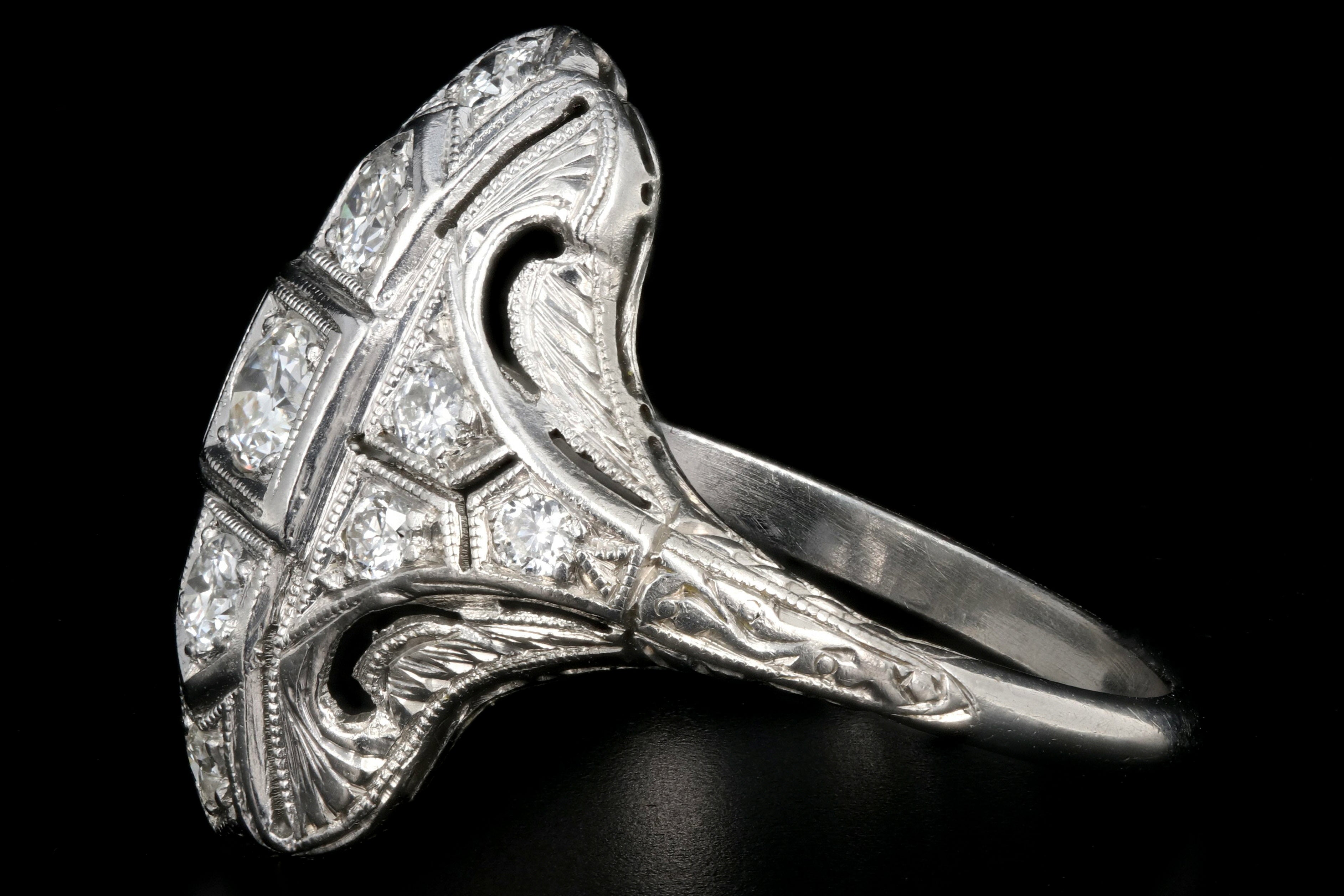 Art Deco Platinum Diamond Shield Ring Size 5.75 - Queen May
