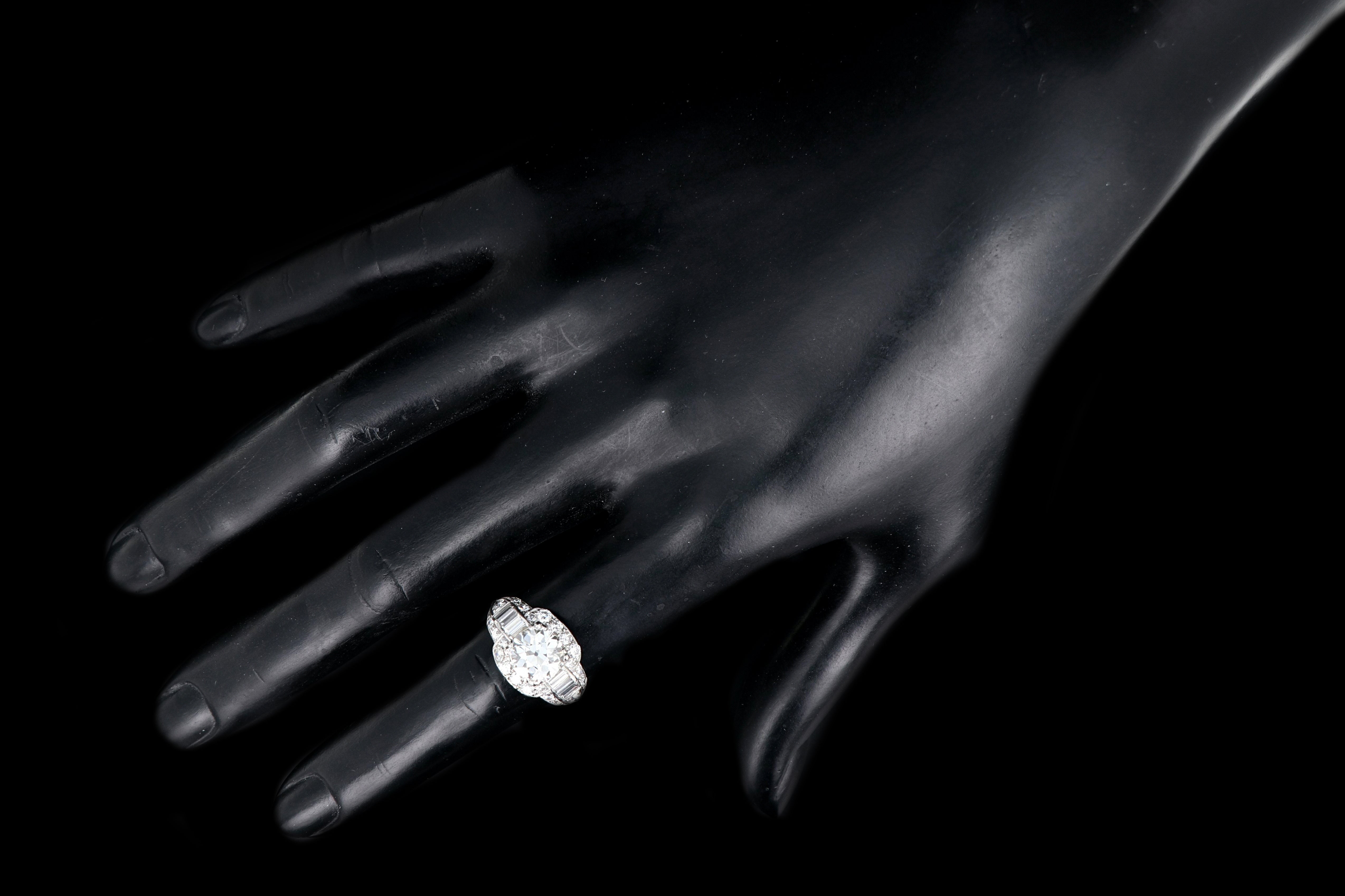 Art Deco Platinum 1.75 Carat Old European Cut Diamond Engagement Ring - Queen May