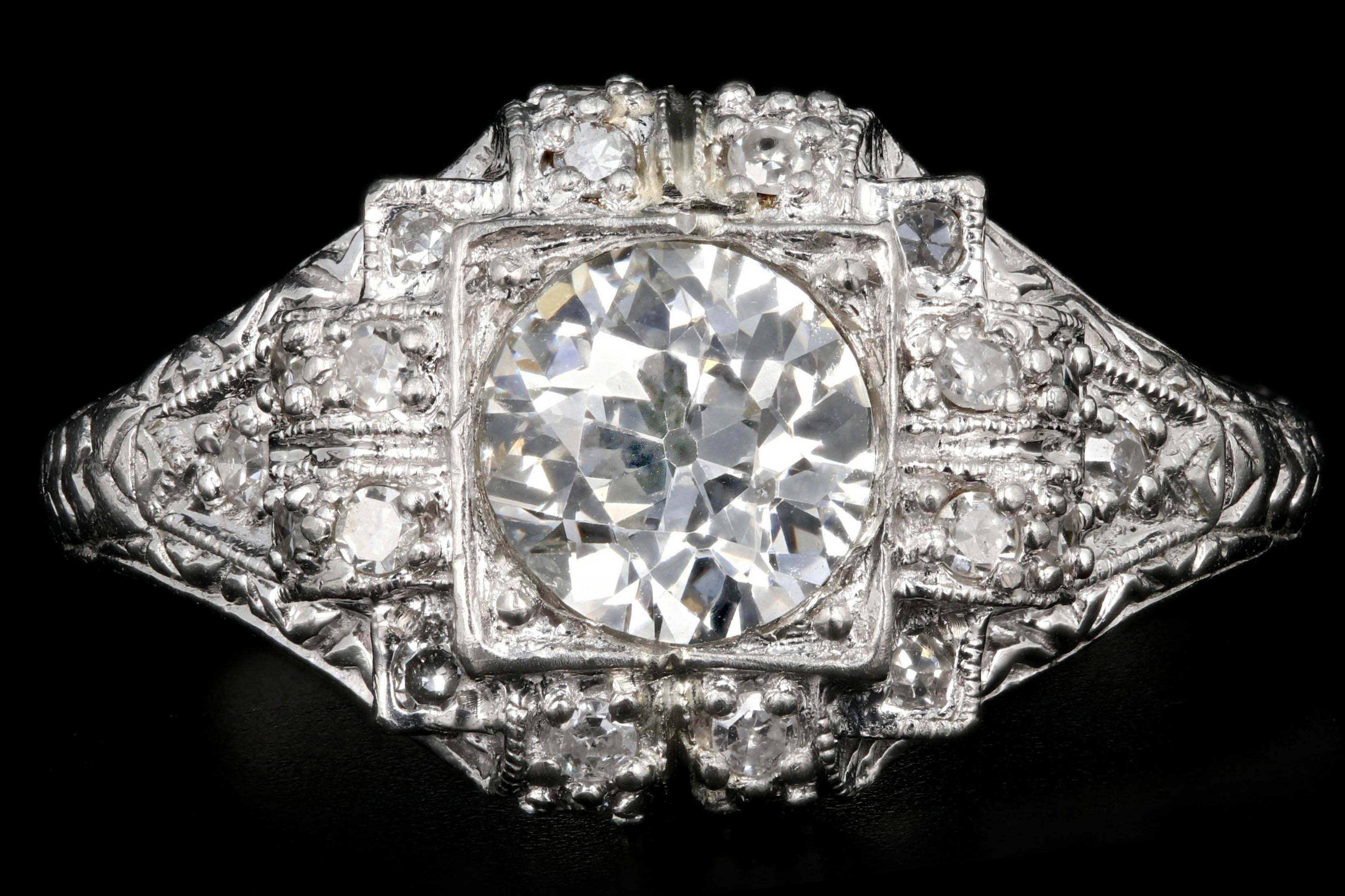 Art Deco Platinum 1.06 Carat Center Old European Cut Diamond Engagement Ring GIA Certified - Queen May