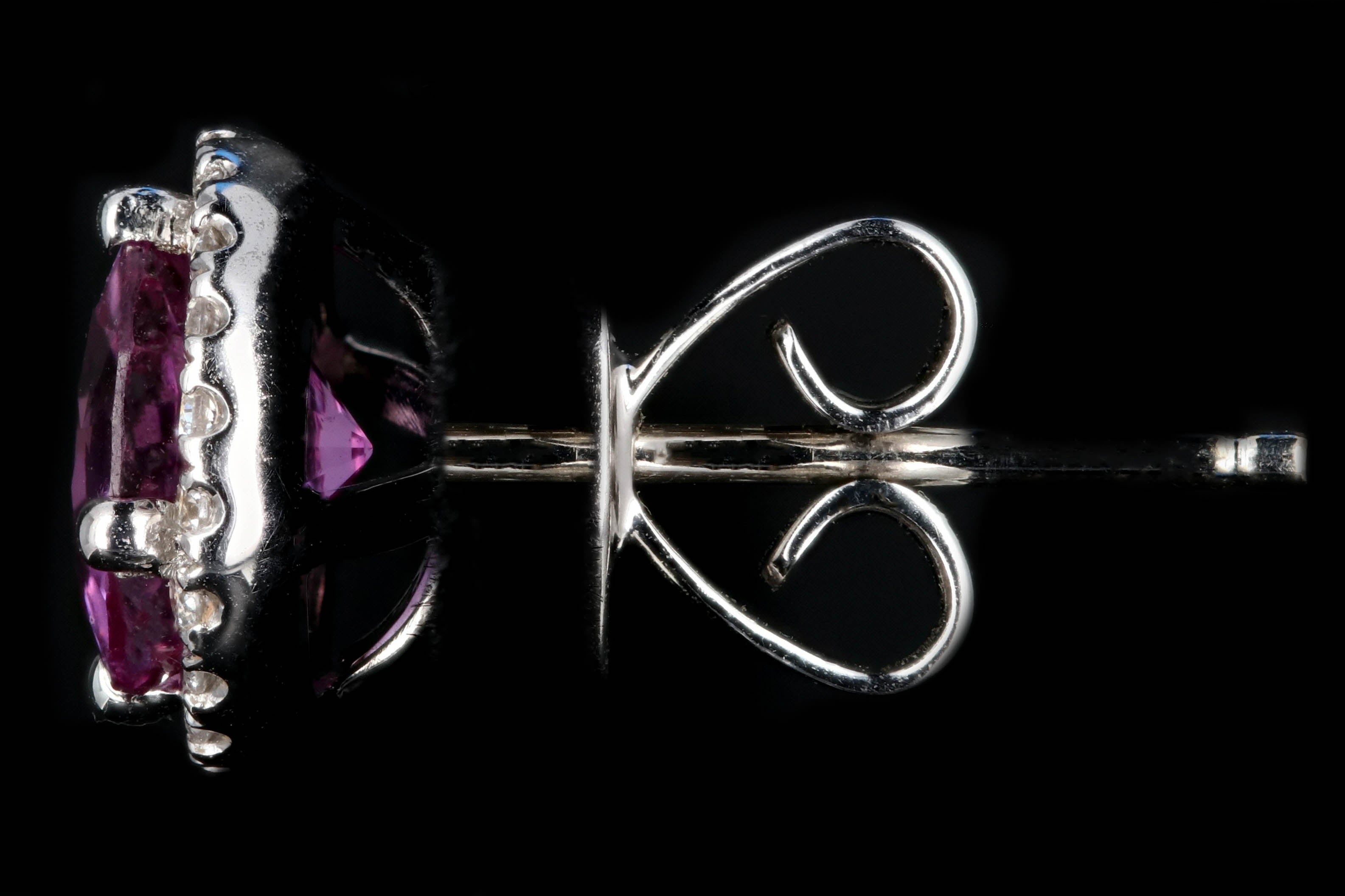 New 18K White Gold 2.5 Carat Pink Sapphire and Diamond Halo Earrings - Queen May