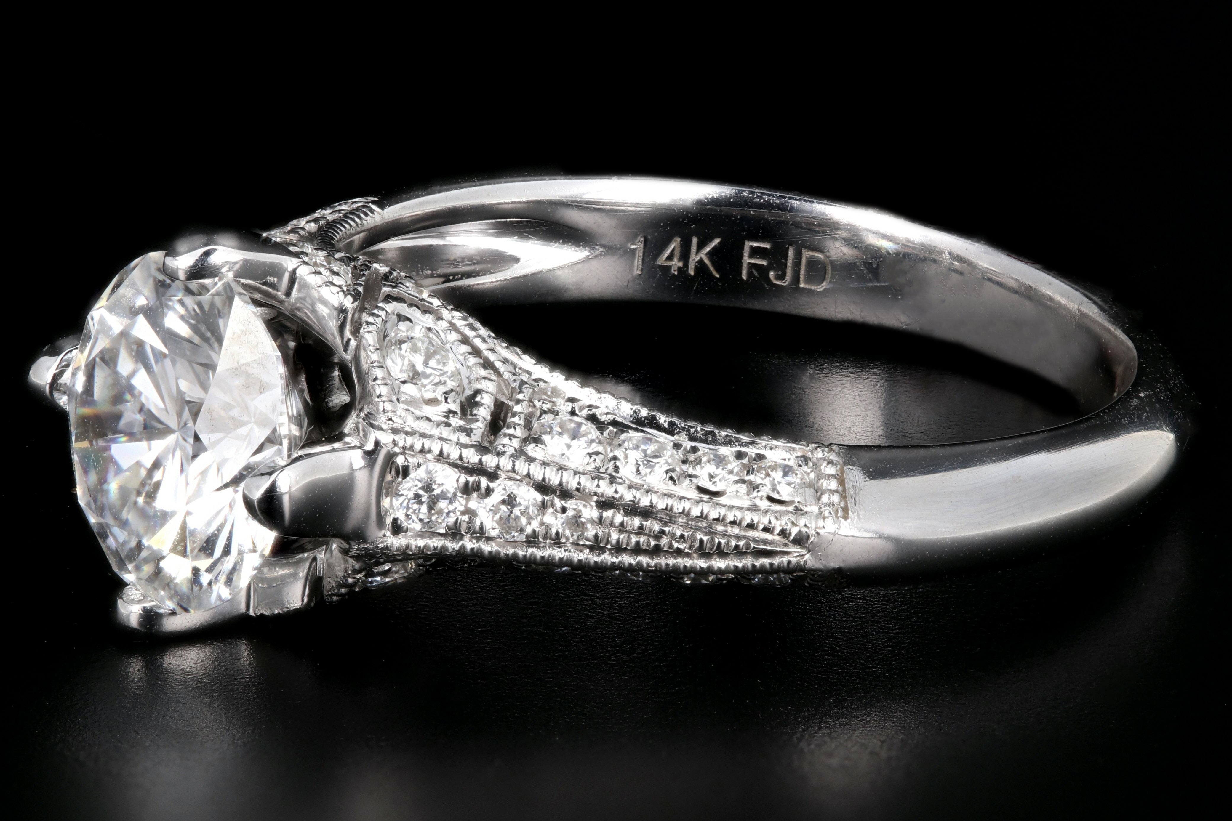 Modern 14k White Gold 1.42CT Round Brilliant Cut Diamond Engagement Ring GIA Certified - Queen May