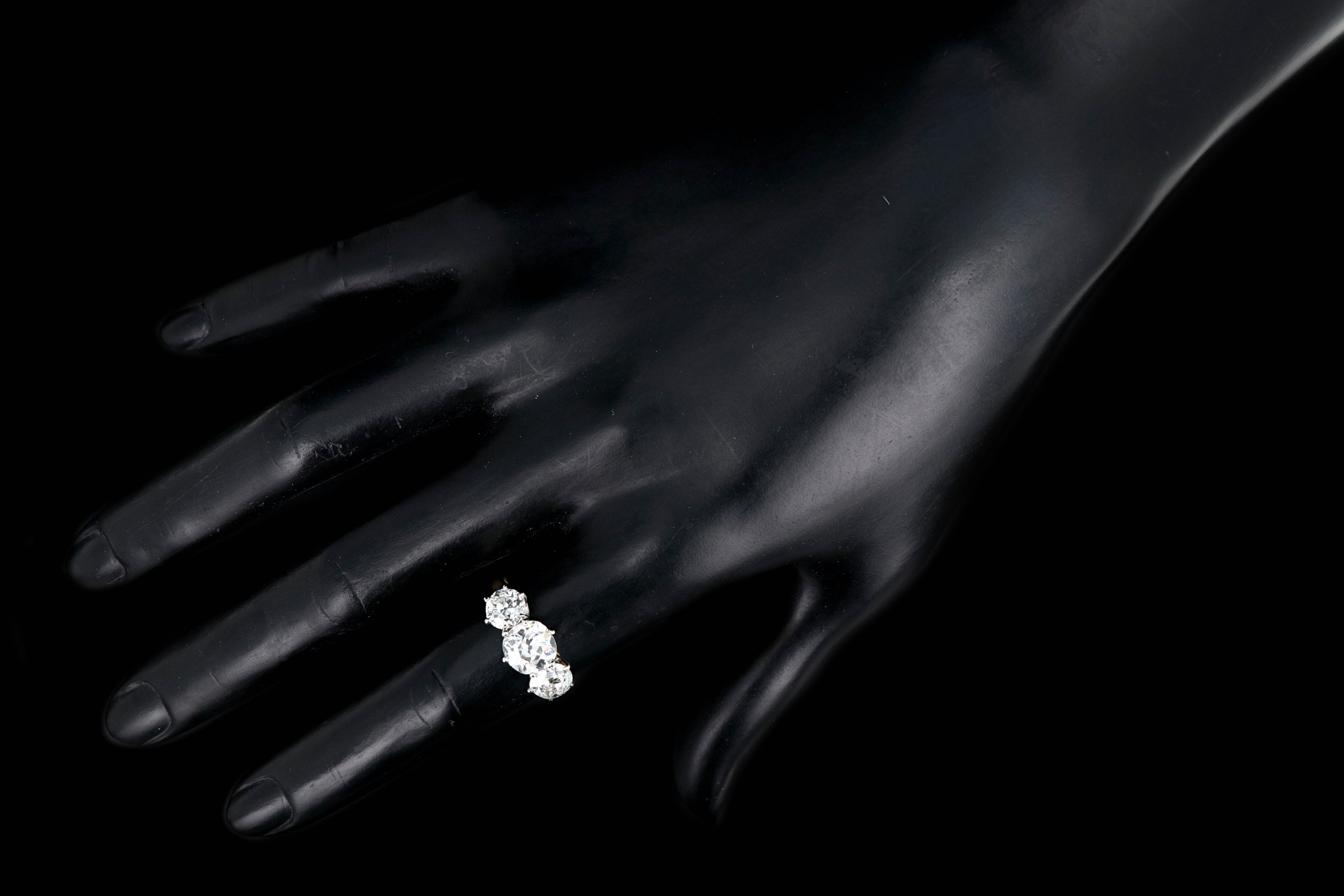 Victorian Platinum and 18K Yellow Gold 3.57 carat Three Stone Engagement Ring GIA Certified - Queen May