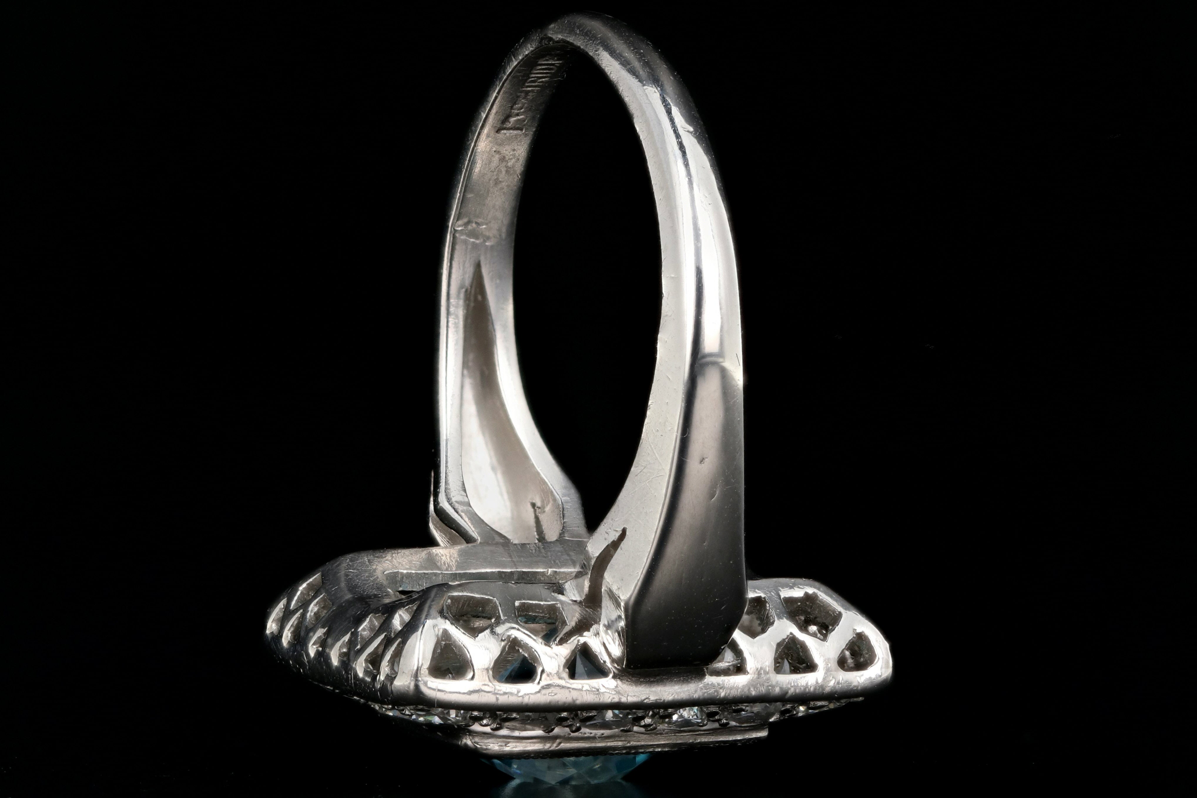 Mid Century Platinum 2.2CT Blue Zircon and Diamond Ring - Queen May