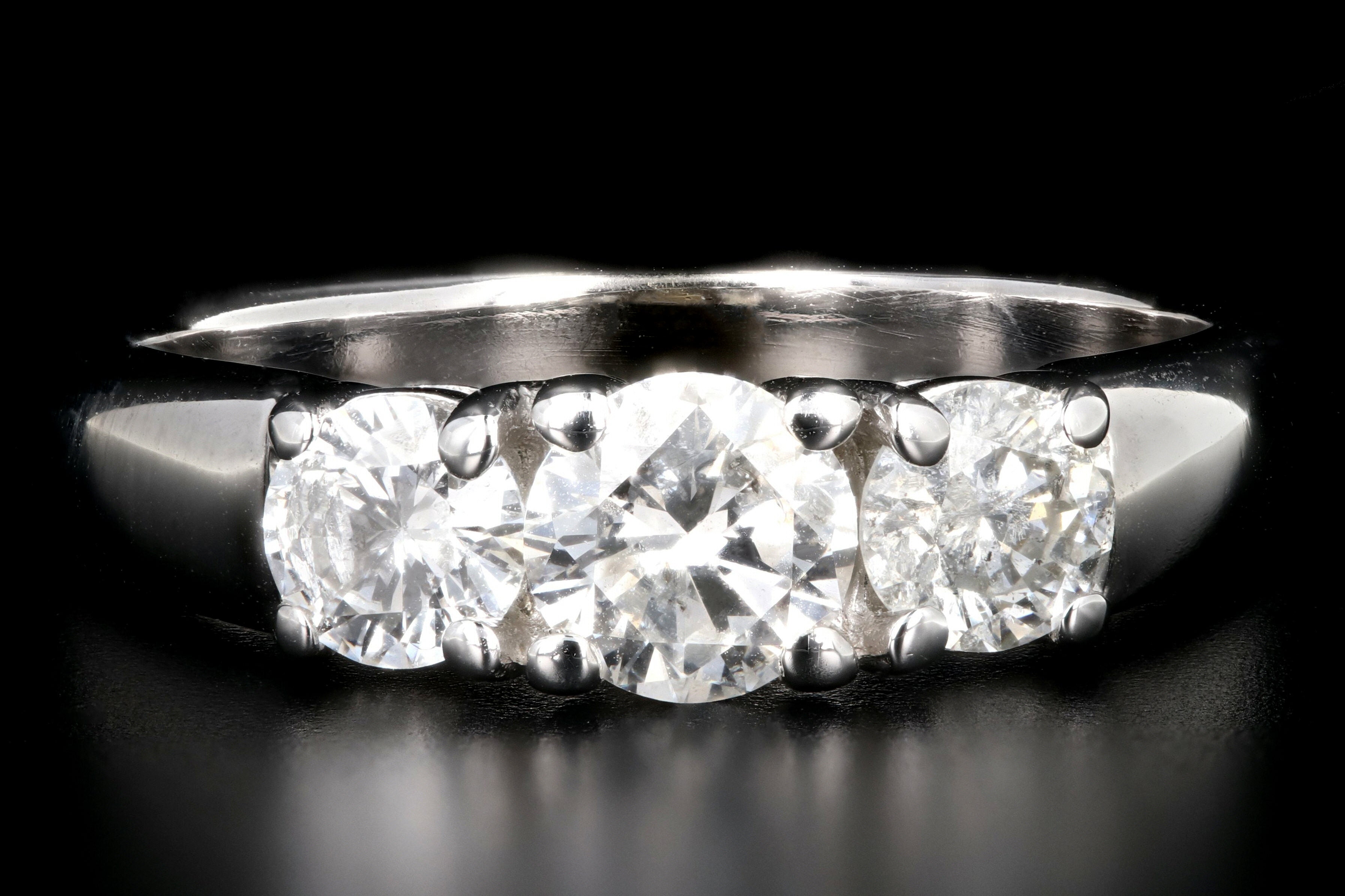 Modern 14K White Gold 1 CTW Three Stone Diamond Ring - Queen May