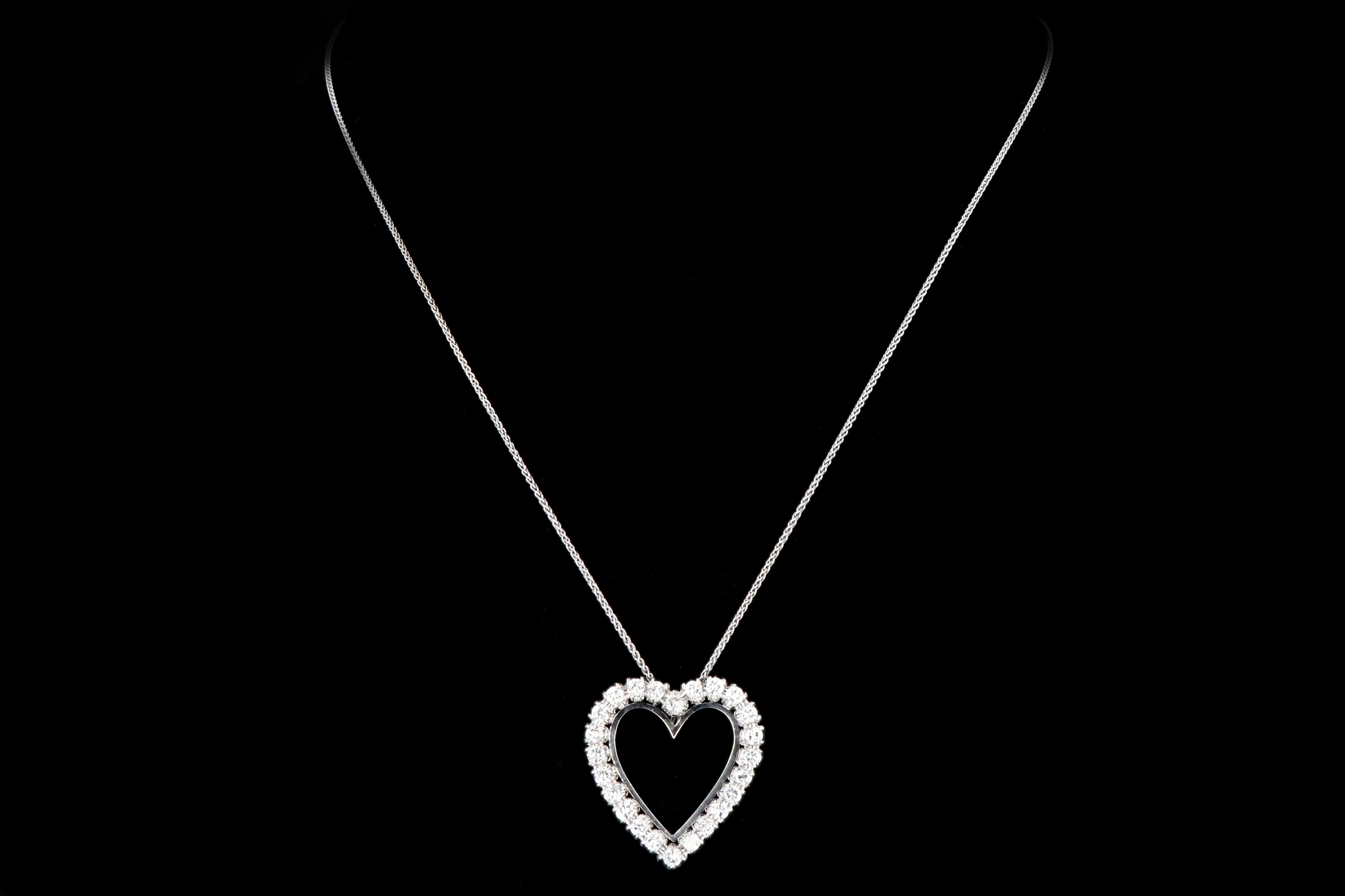 Modern 14k White Gold 1.3 Carat Diamond Heart Pendant - Queen May