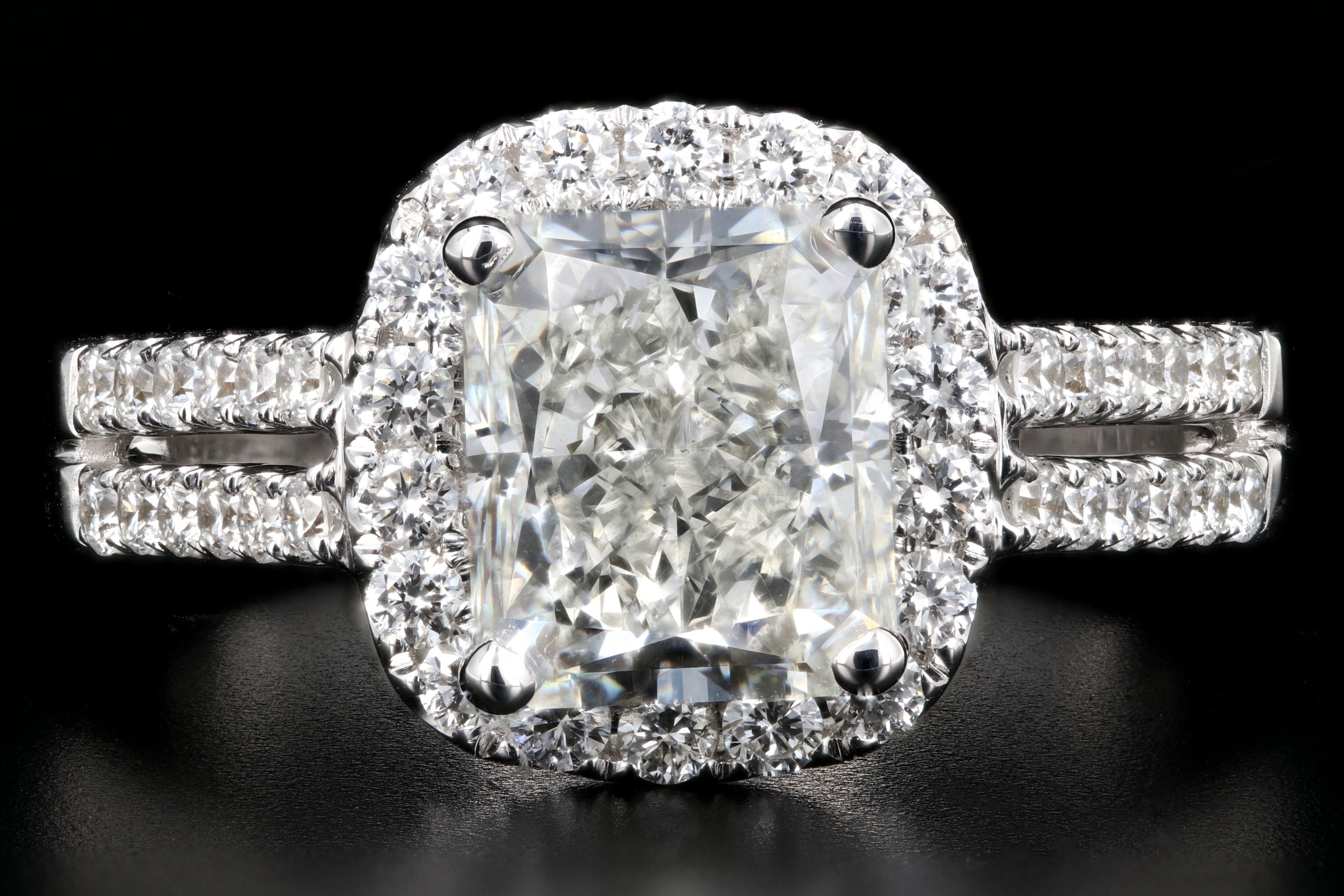 Modern 18K White Gold 2.43CT Radiant Cut Diamond Engagement Ring GIA Certified - Queen May