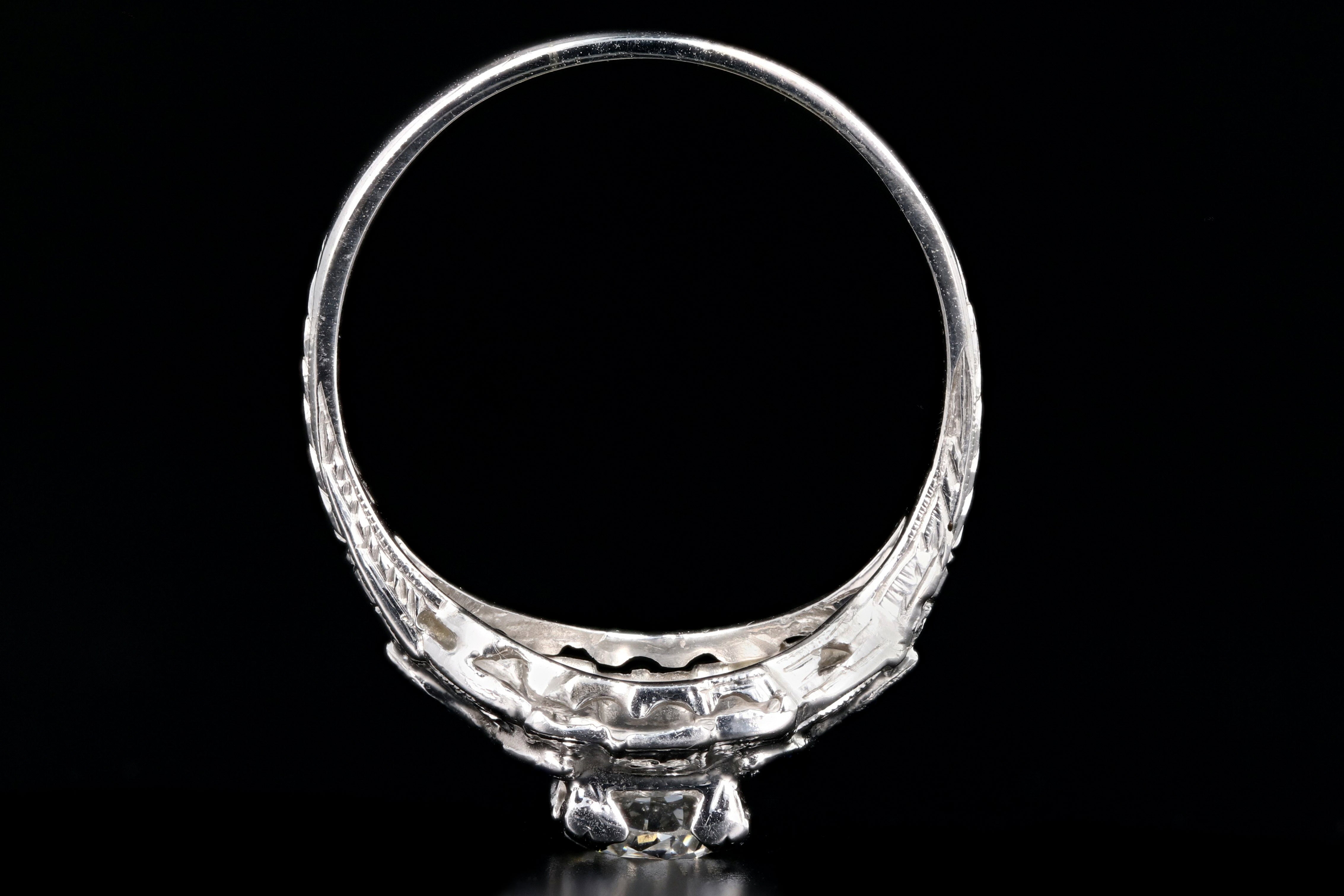 Art Deco 18K White Gold .60 Carat Old European Cut Diamond and Sapphire Ring - Queen May