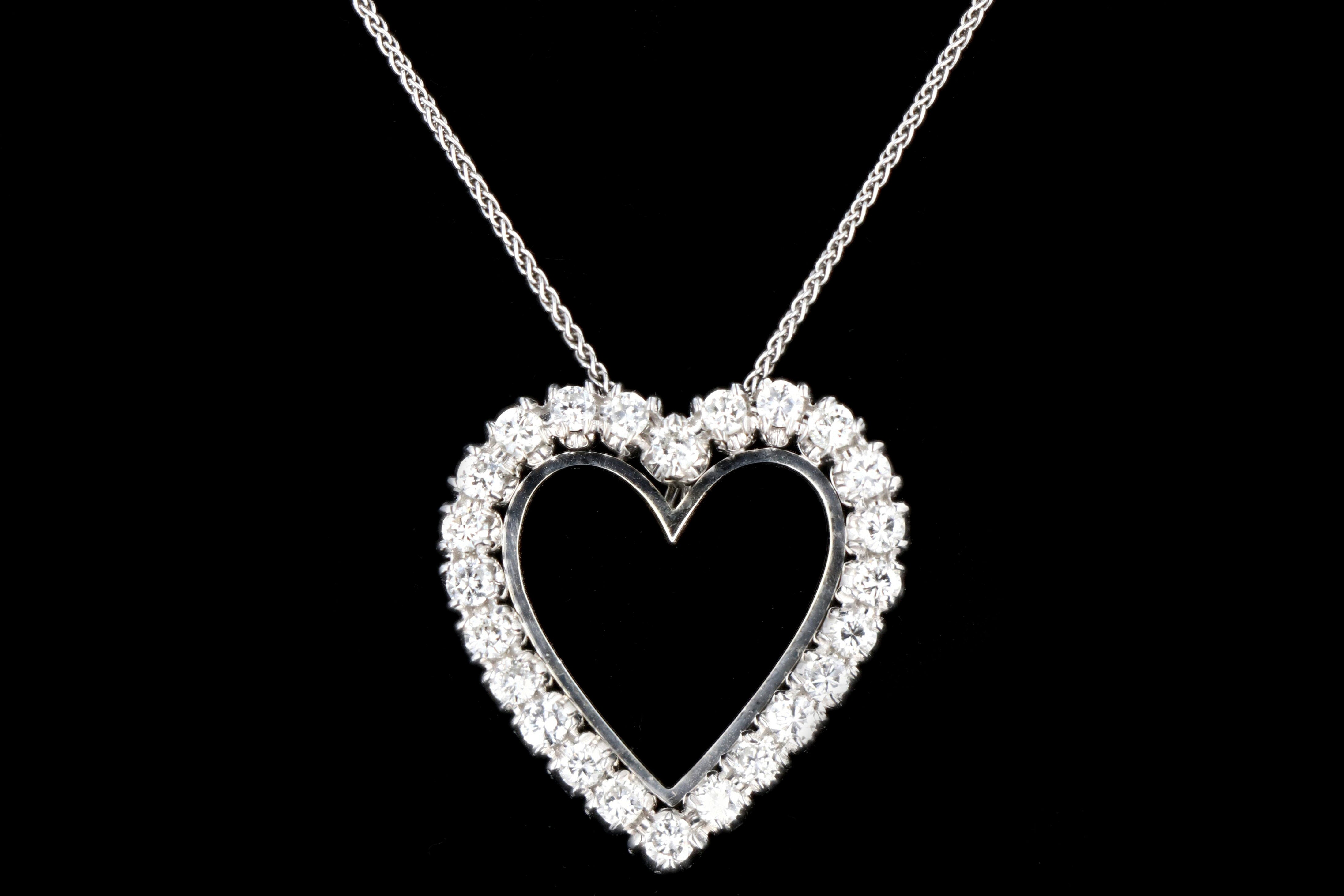 Modern 14k White Gold 1.3 Carat Diamond Heart Pendant - Queen May