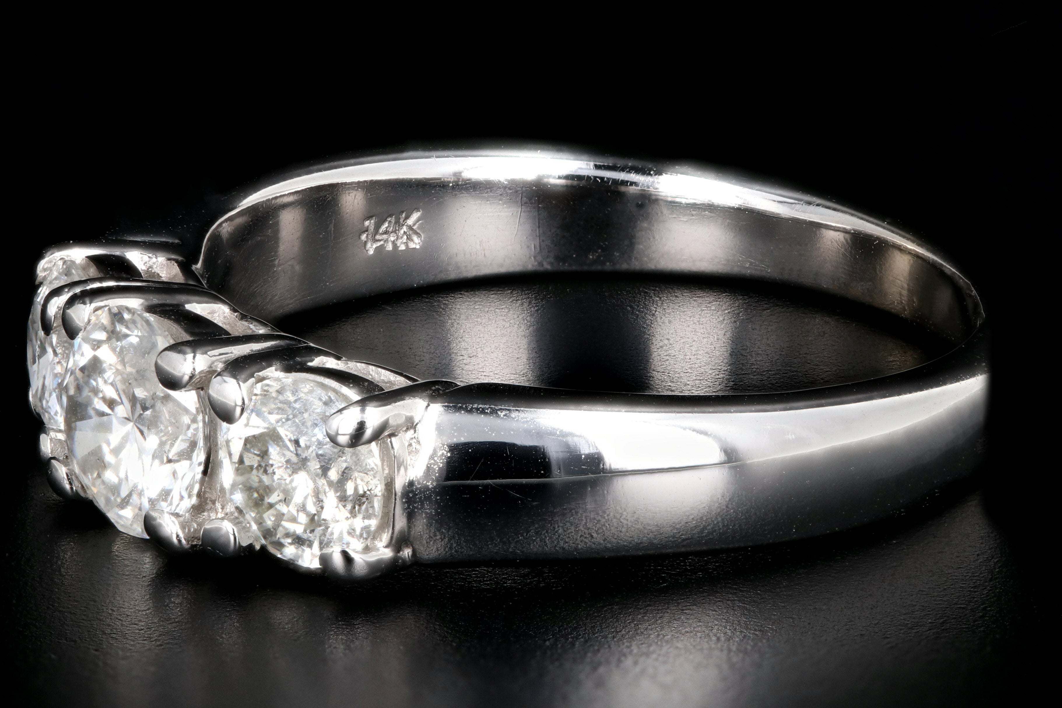 Modern 14K White Gold 1 CTW Three Stone Diamond Ring - Queen May