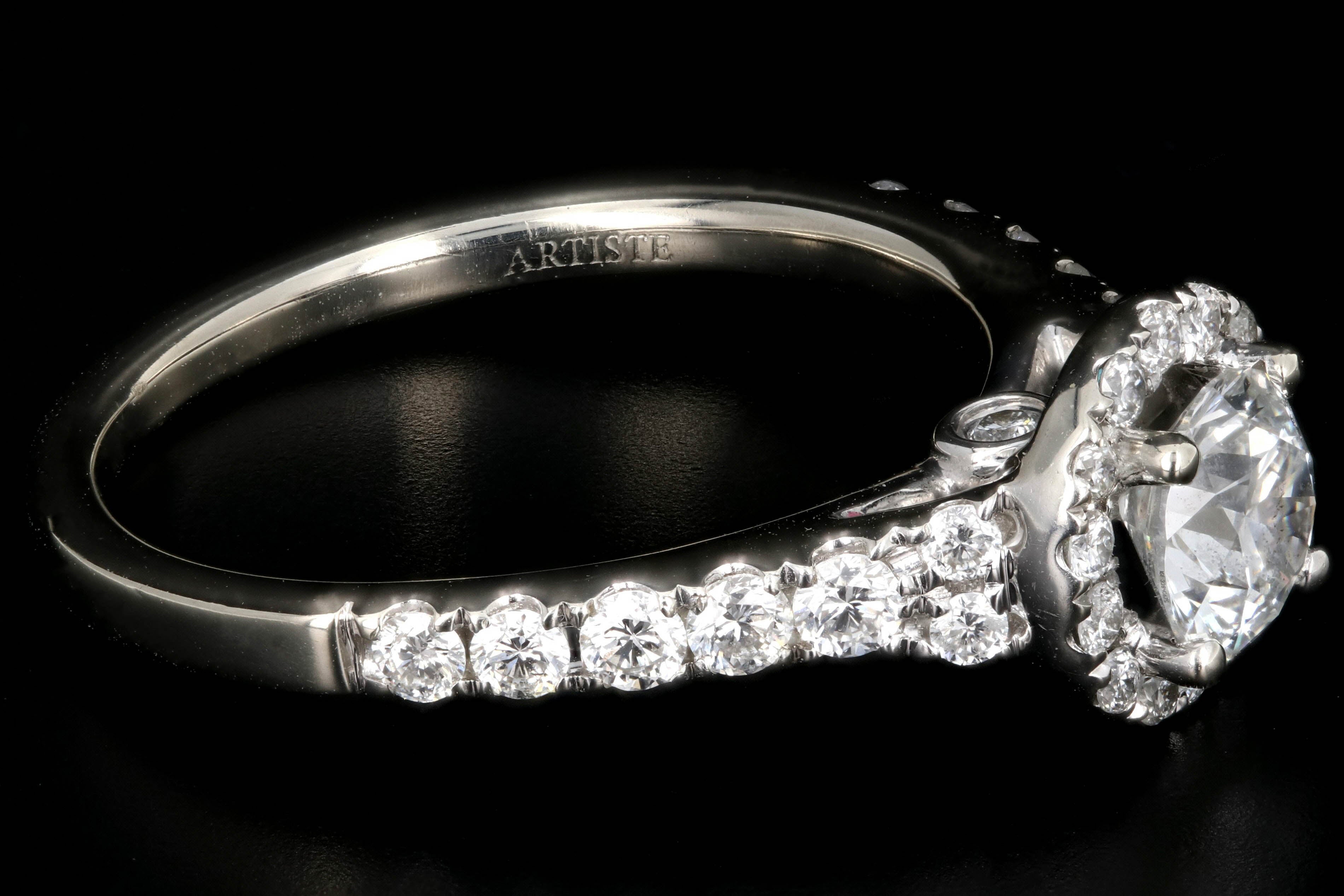 Modern 14K White Gold .70 Carat Diamond Halo Engagement Ring IGI Certified - Queen May
