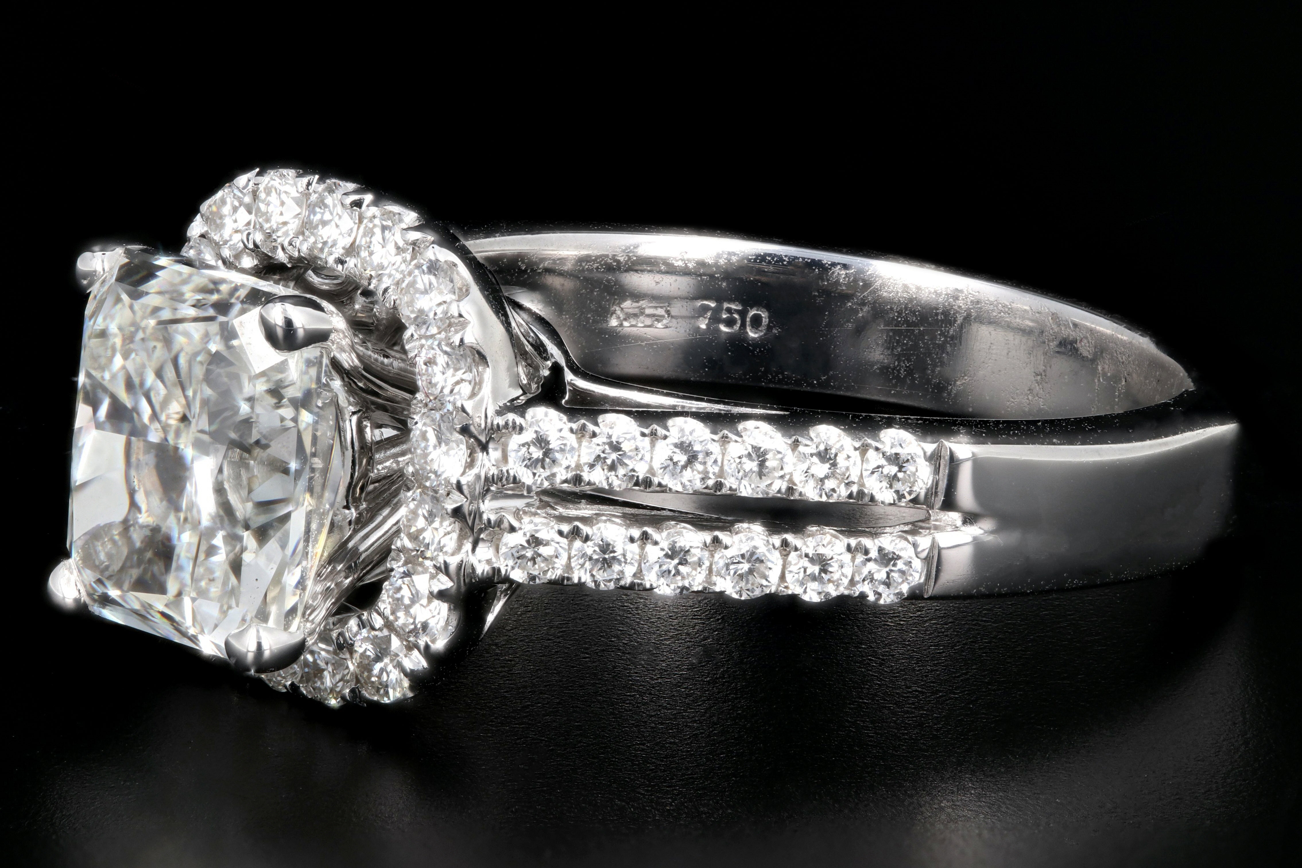 Modern 18K White Gold 2.43CT Radiant Cut Diamond Engagement Ring GIA Certified - Queen May