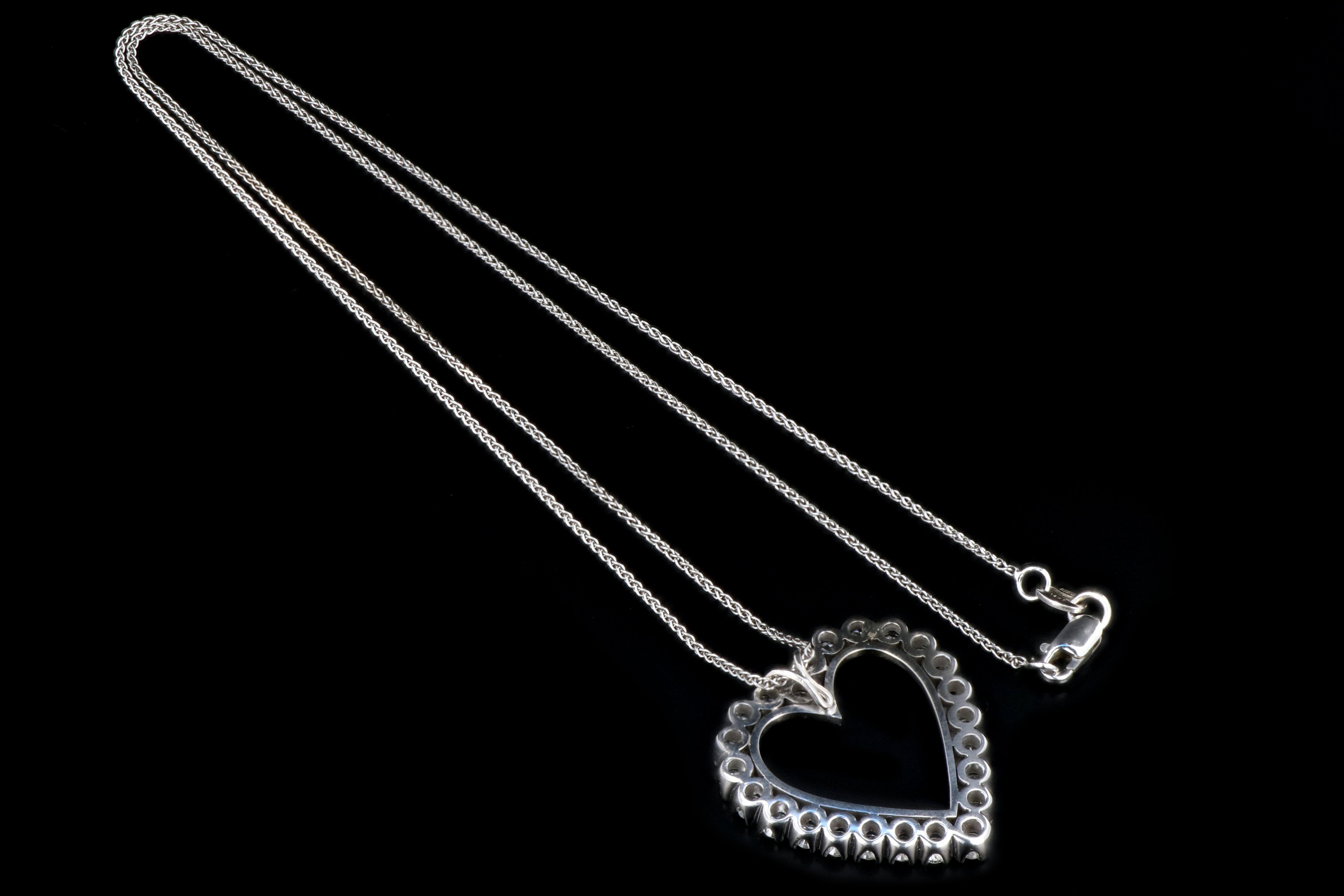 Modern 14k White Gold 1.3 Carat Diamond Heart Pendant - Queen May
