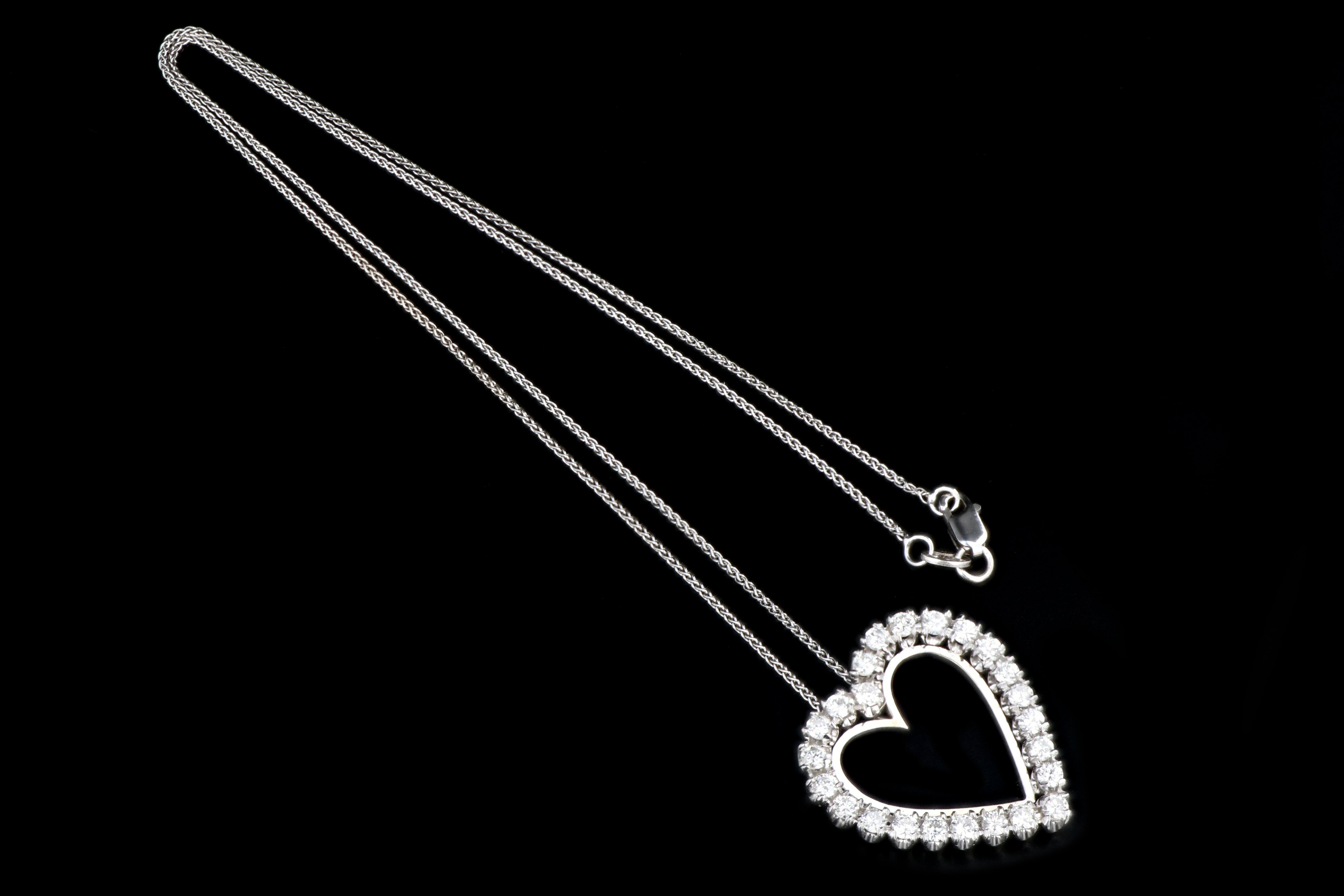 Modern 14k White Gold 1.3 Carat Diamond Heart Pendant - Queen May