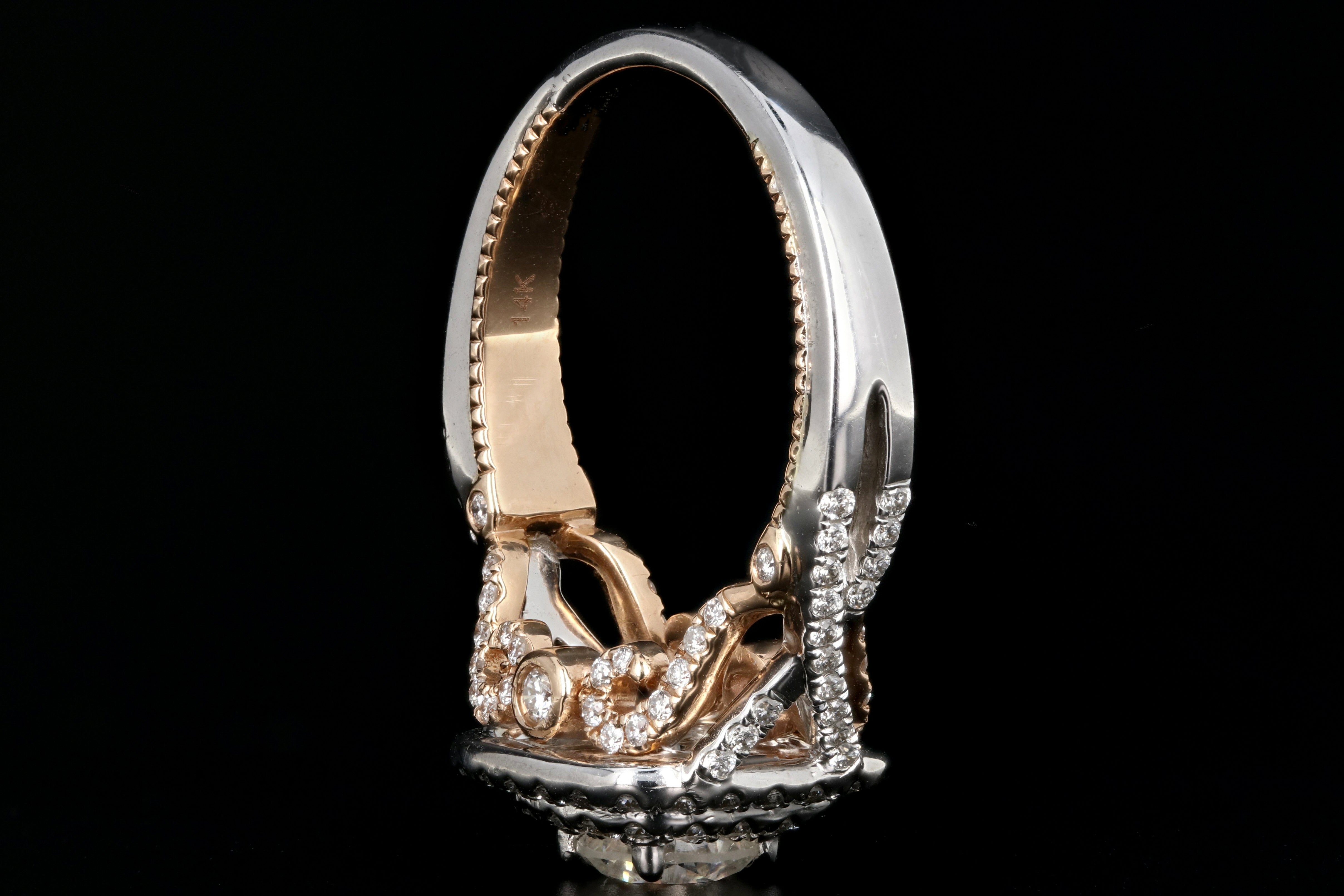 Modern 14K White Gold .70 CTR Diamond Double Halo Engagement Ring - Queen May