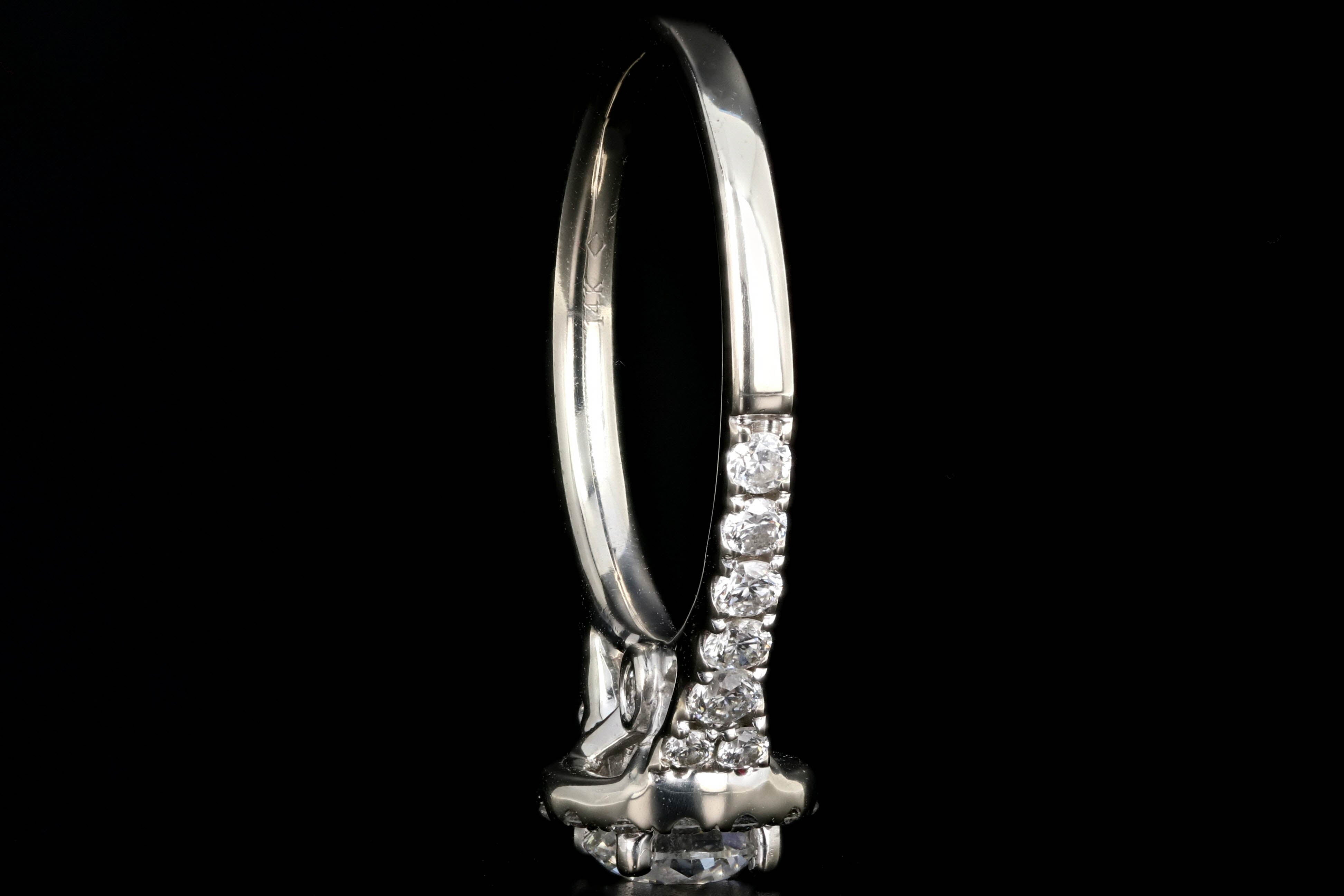 Modern 14K White Gold .70 Carat Diamond Halo Engagement Ring IGI Certified - Queen May
