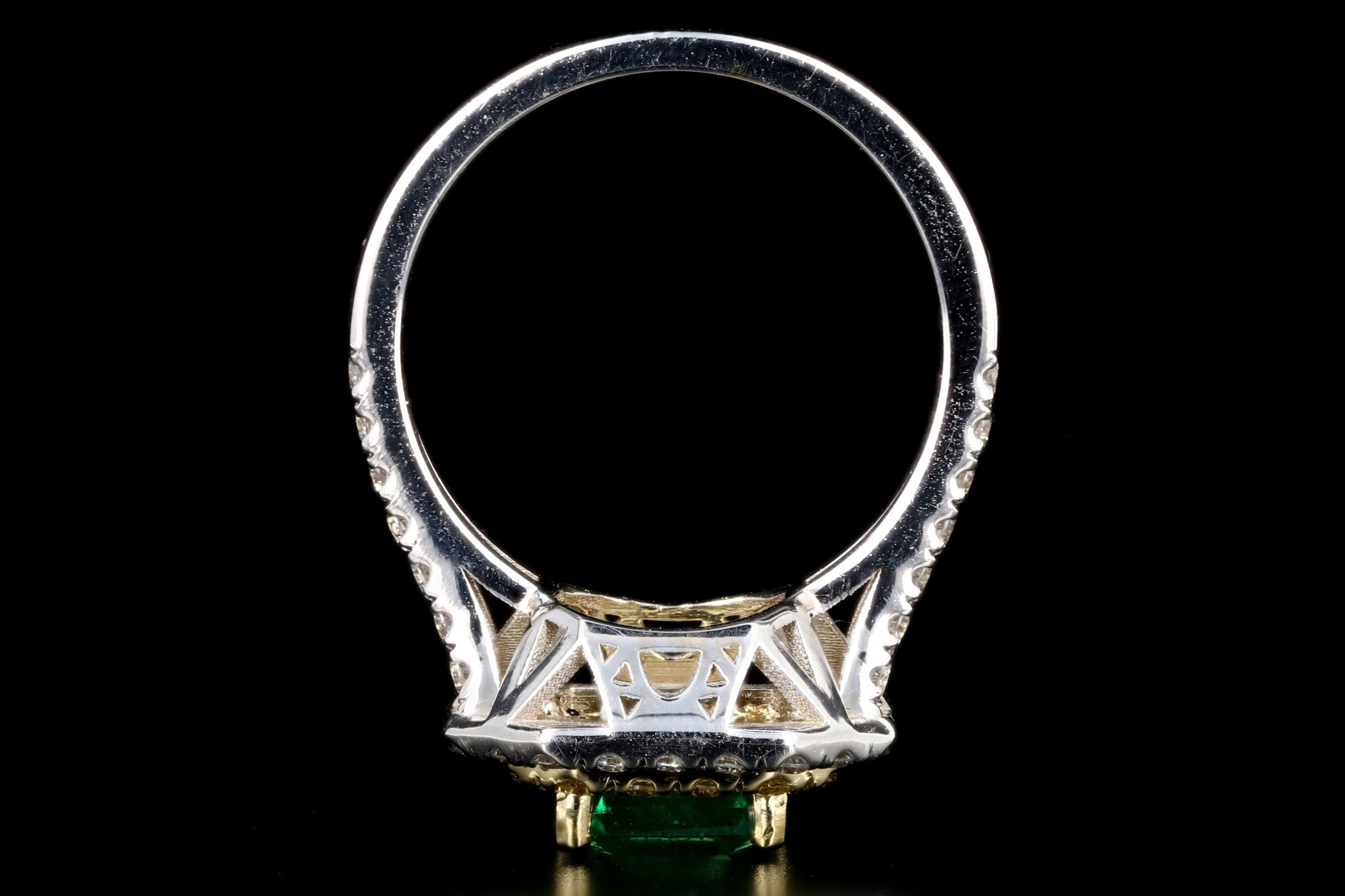New 18K White Gold 1.7 Carat Zambian Emerald and White & Vivid Yellow Diamond Ring - Queen May