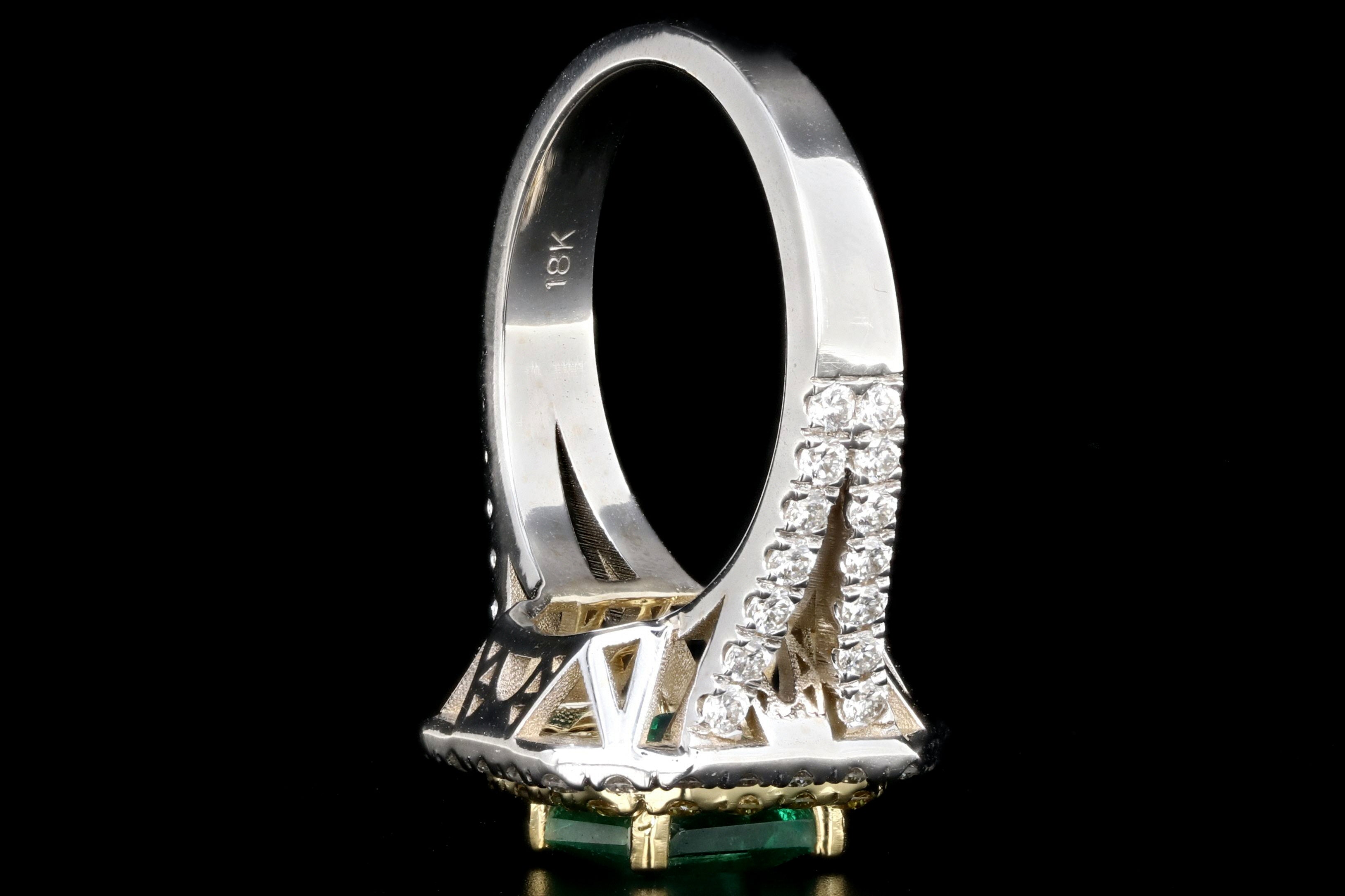 New 18K White Gold 1.7 Carat Zambian Emerald and White & Vivid Yellow Diamond Ring - Queen May