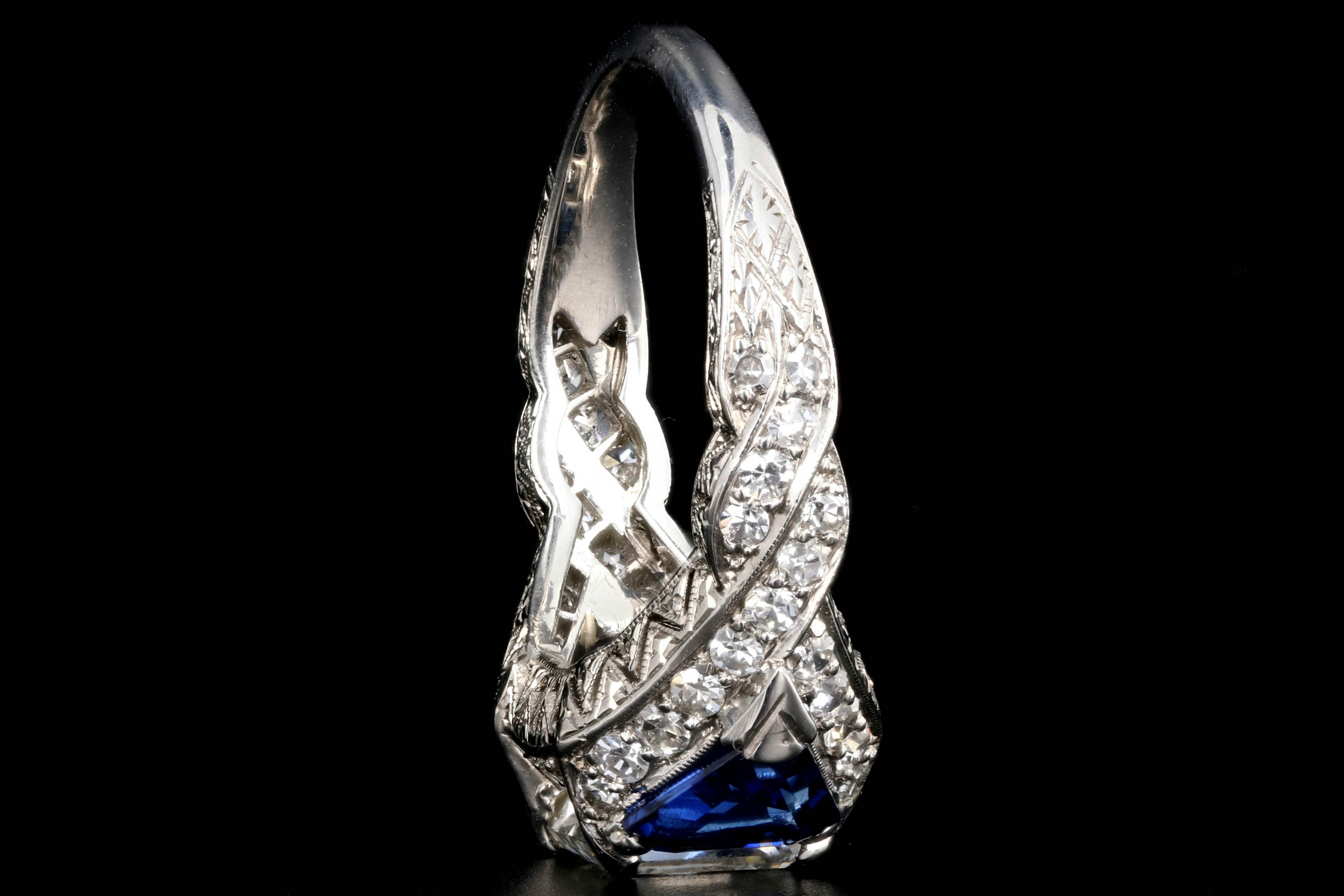 Art Deco Style Platinum Square Cut Emerald 1.64 Carat Diamond and Sapphire Ring GIA Certified - Queen May
