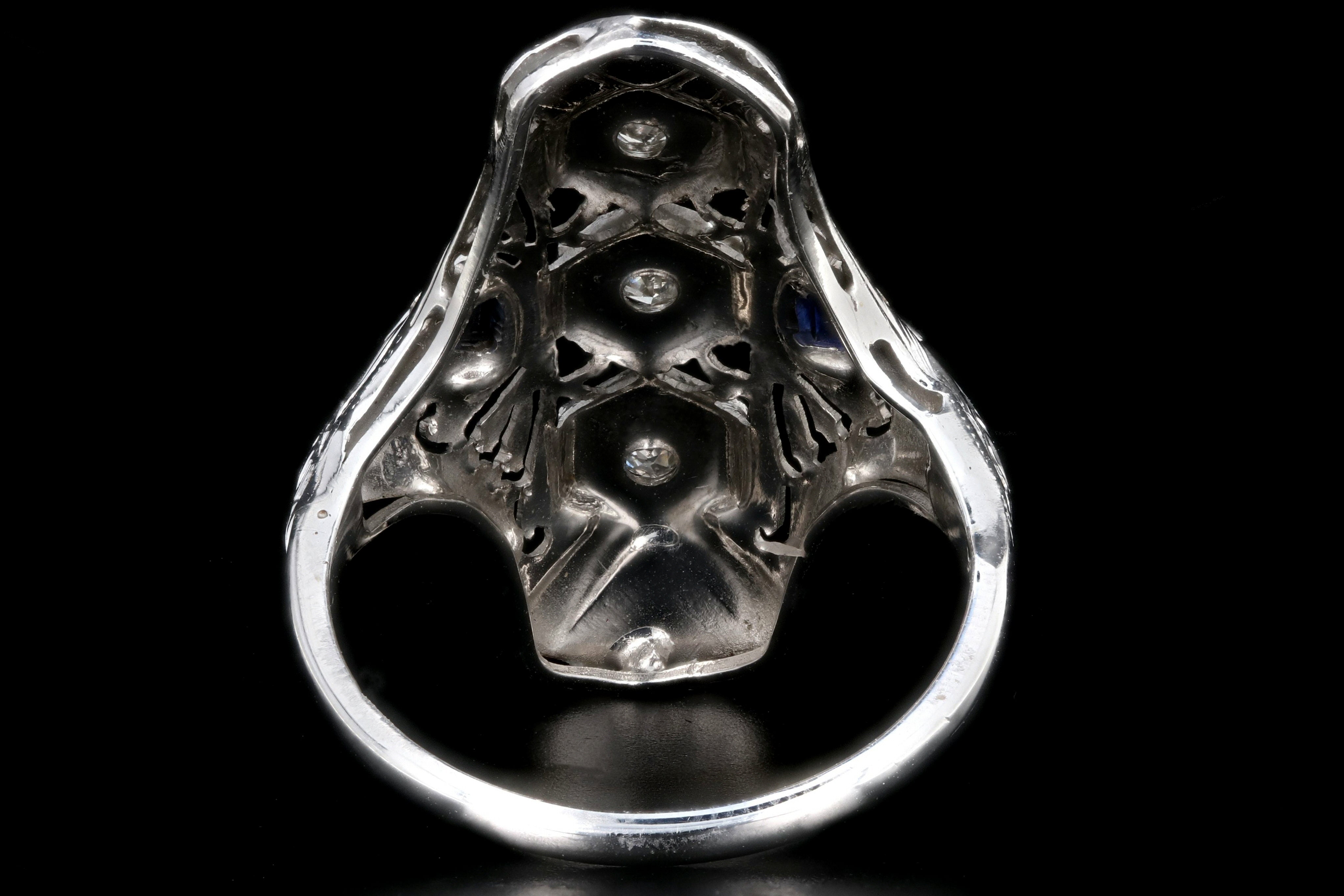 Art Deco 18K White Gold Diamond Sapphire 3 Stone Ring c.1920's - Queen May