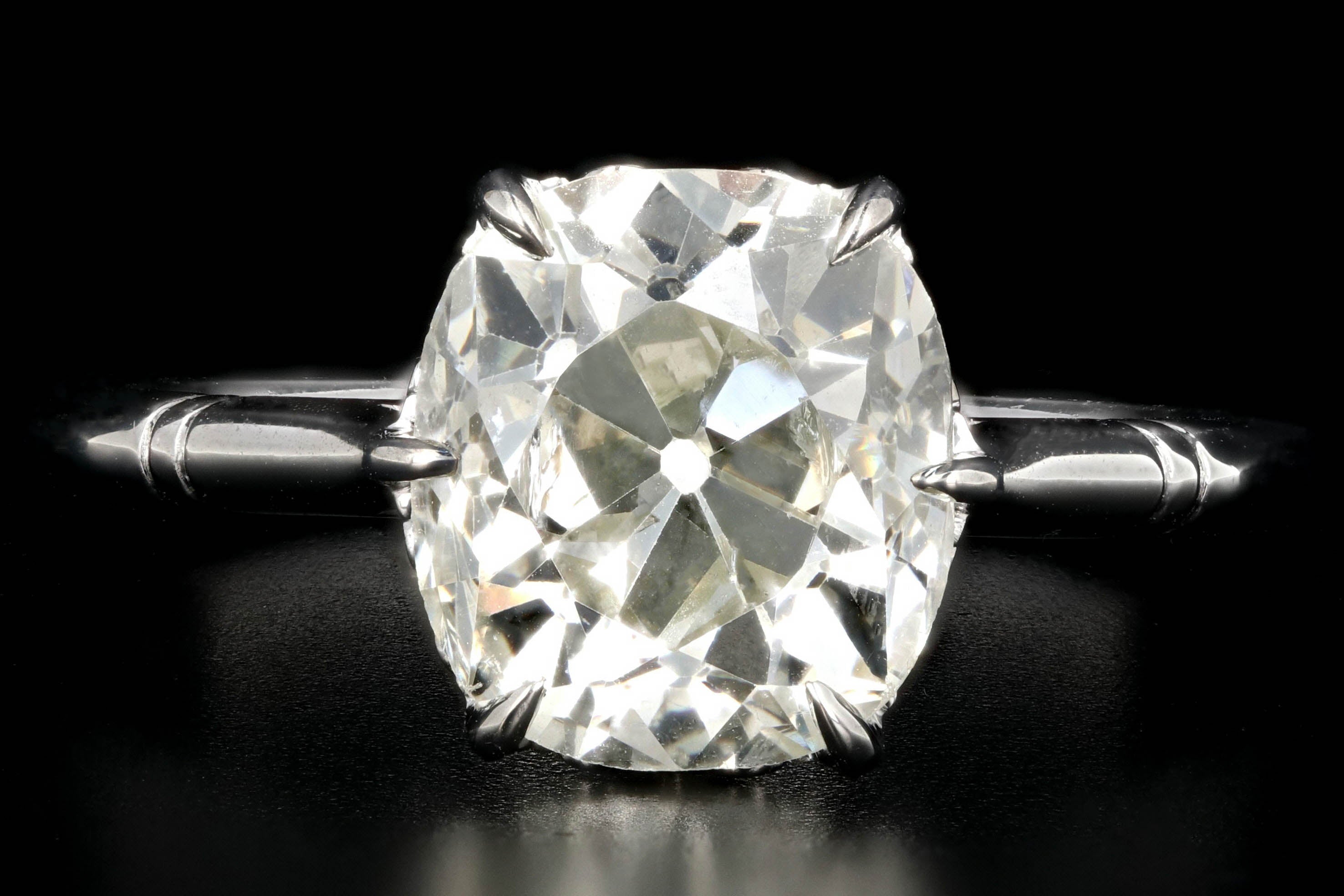 New Platinum 3.14 Carat Old Mine Cut Diamond Engagement Ring - Queen May