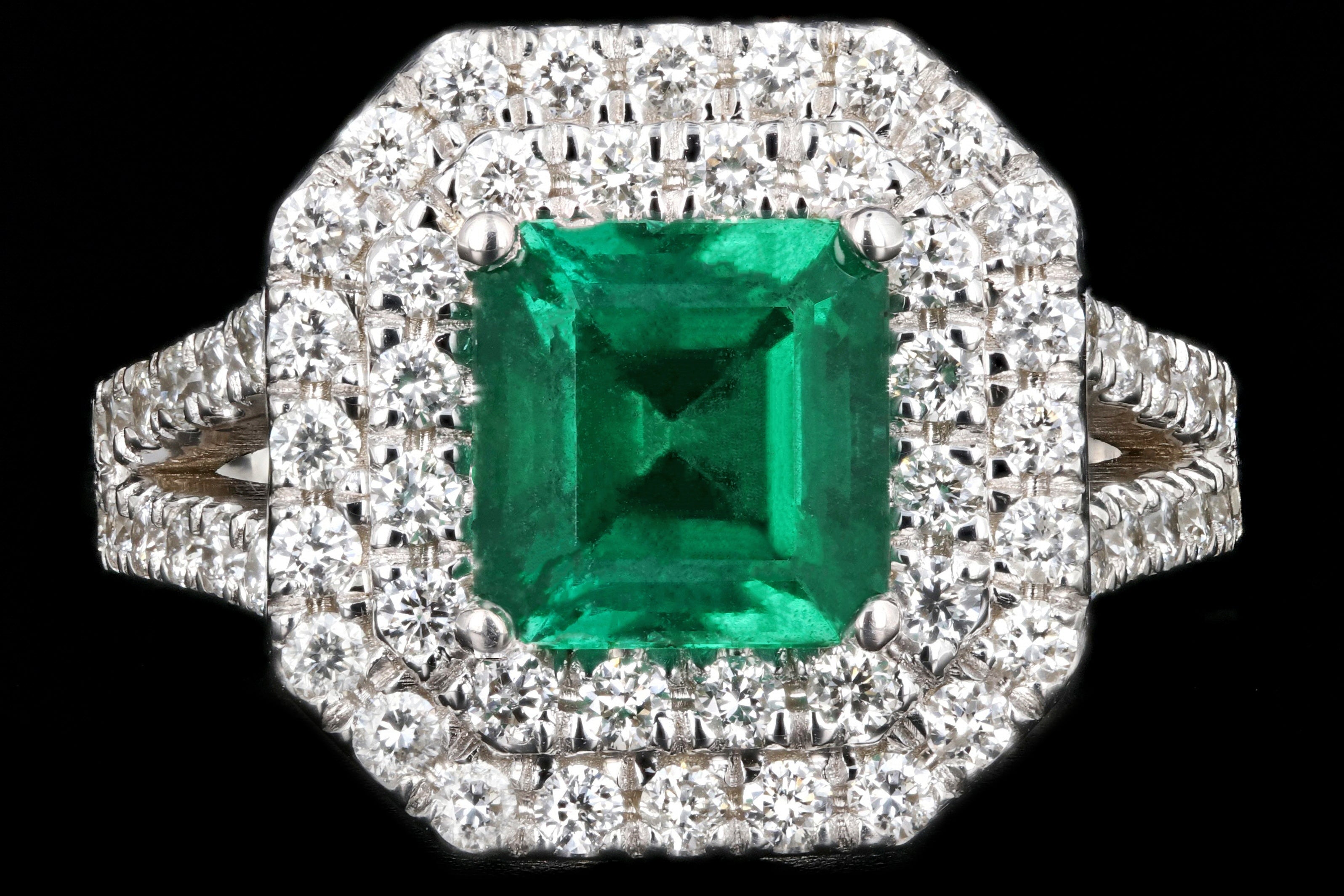 New 18K White Gold 2.15 Carat Zambian Emerald and Diamond Ring - Queen May