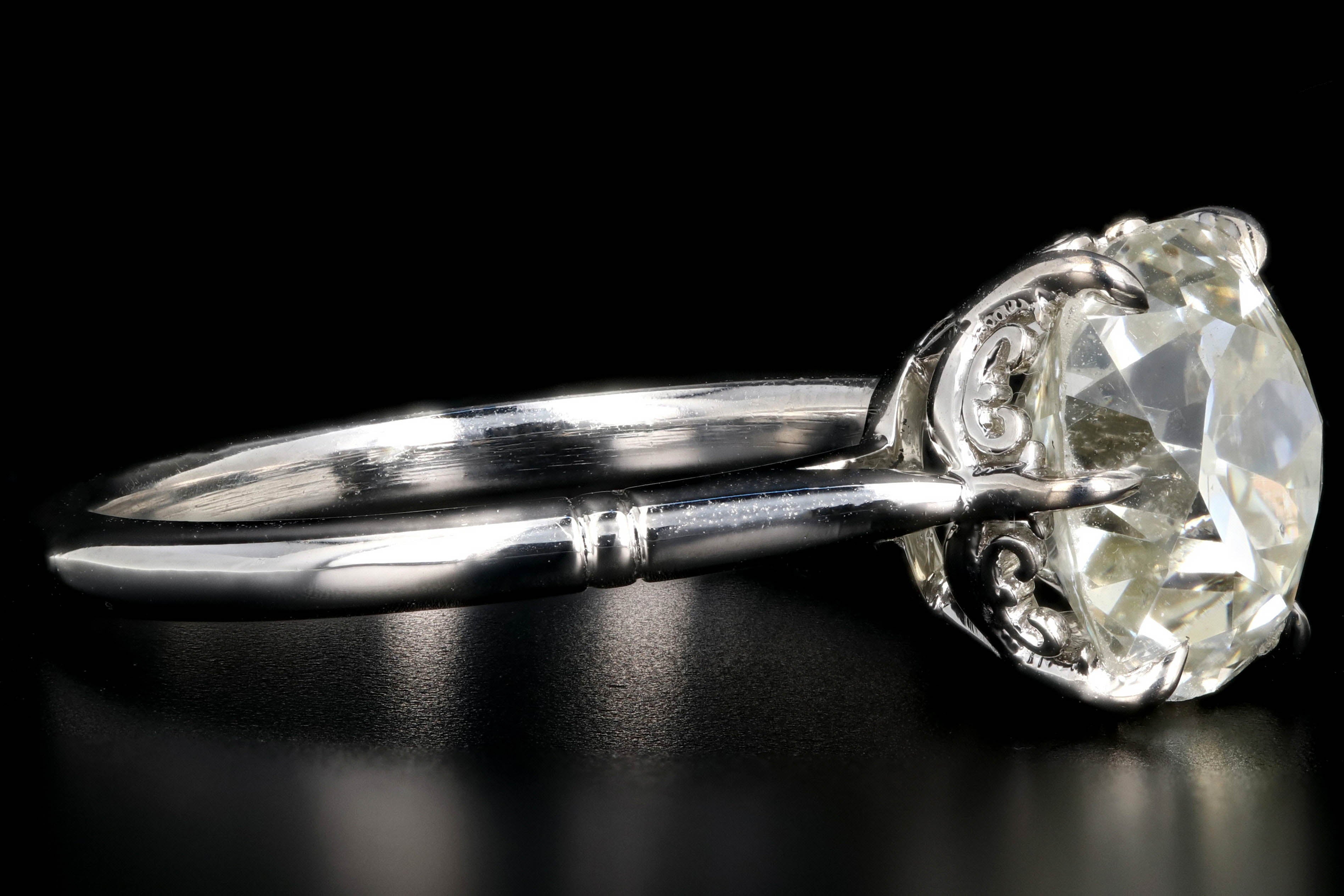 New Platinum 3.14 Carat Old Mine Cut Diamond Engagement Ring - Queen May