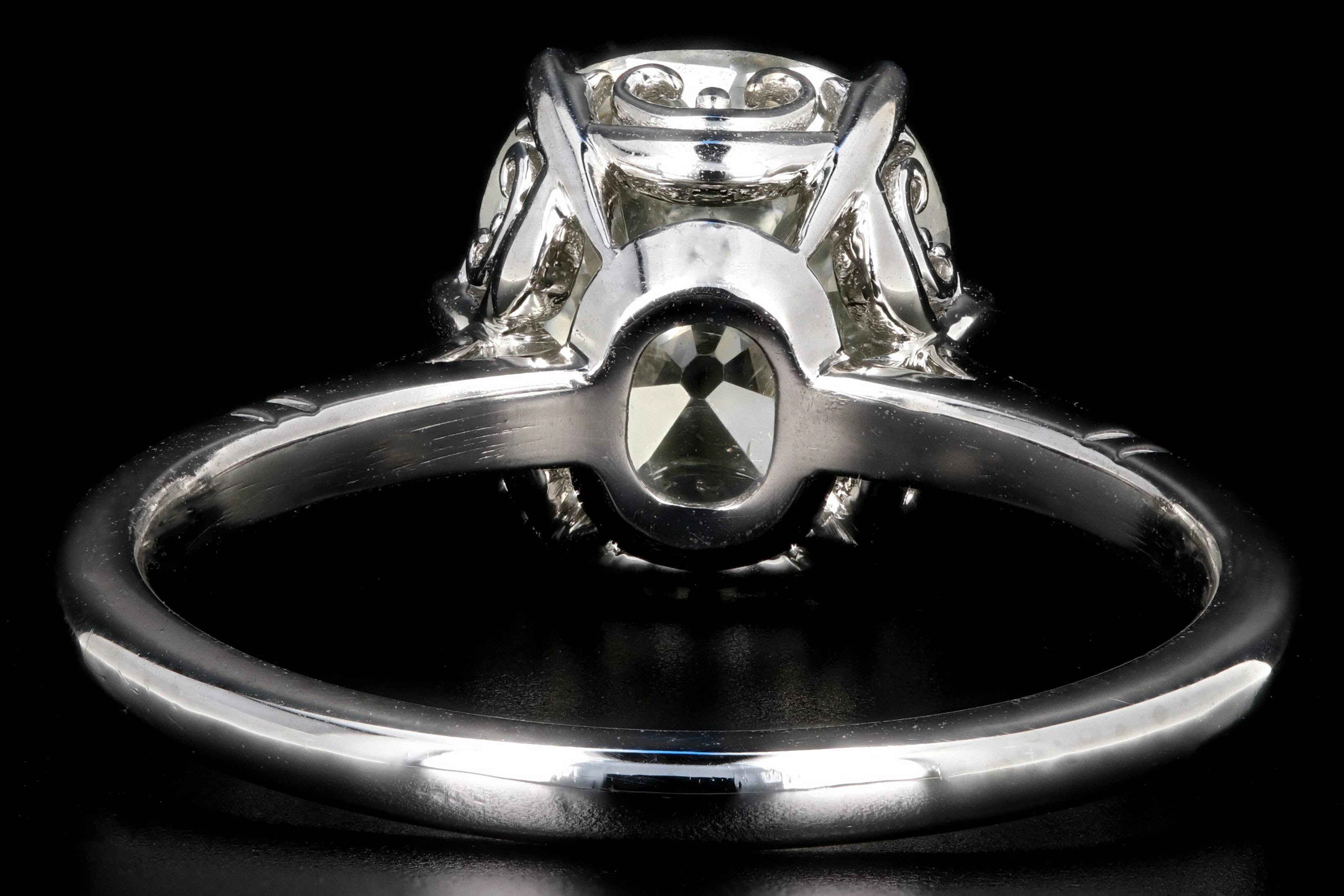 New Platinum 3.14 Carat Old Mine Cut Diamond Engagement Ring - Queen May