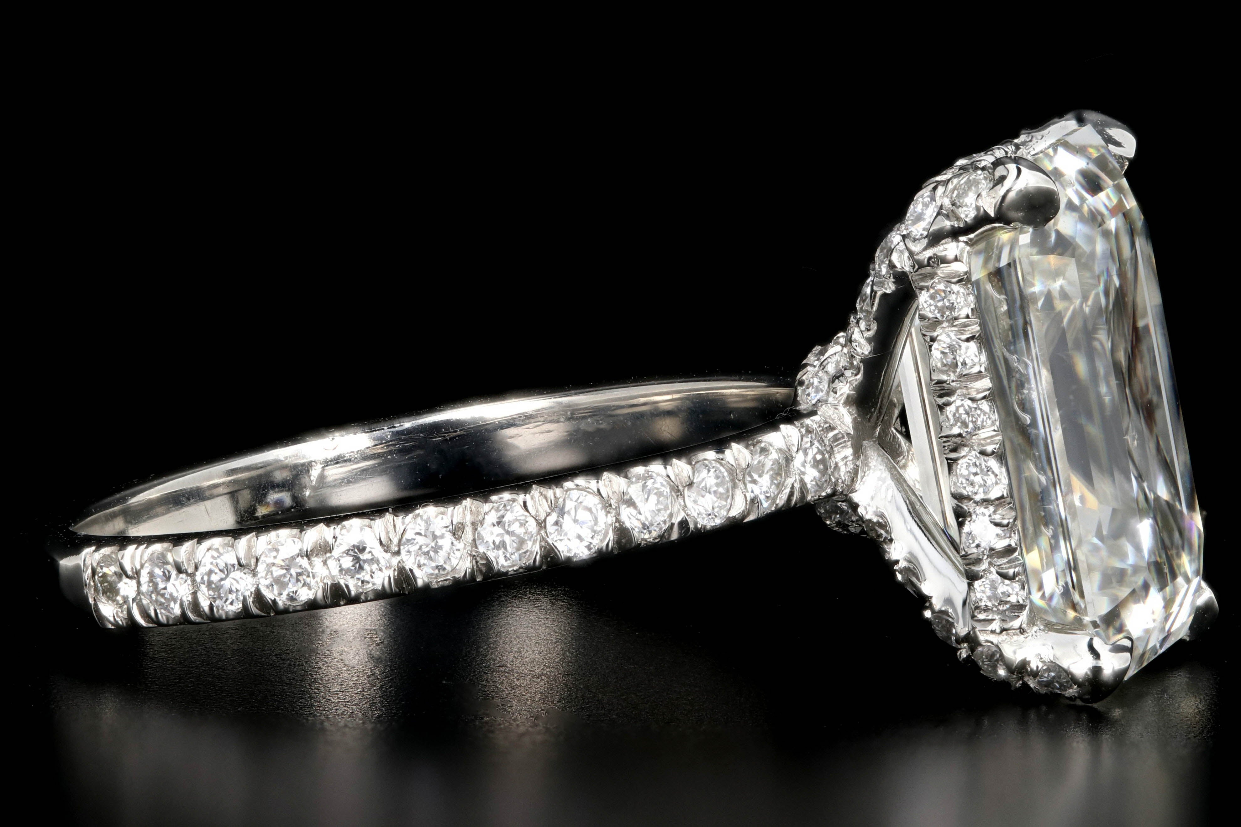 New Platinum 5.02 Carat Emerald Cut Diamond Engagement Ring - Queen May