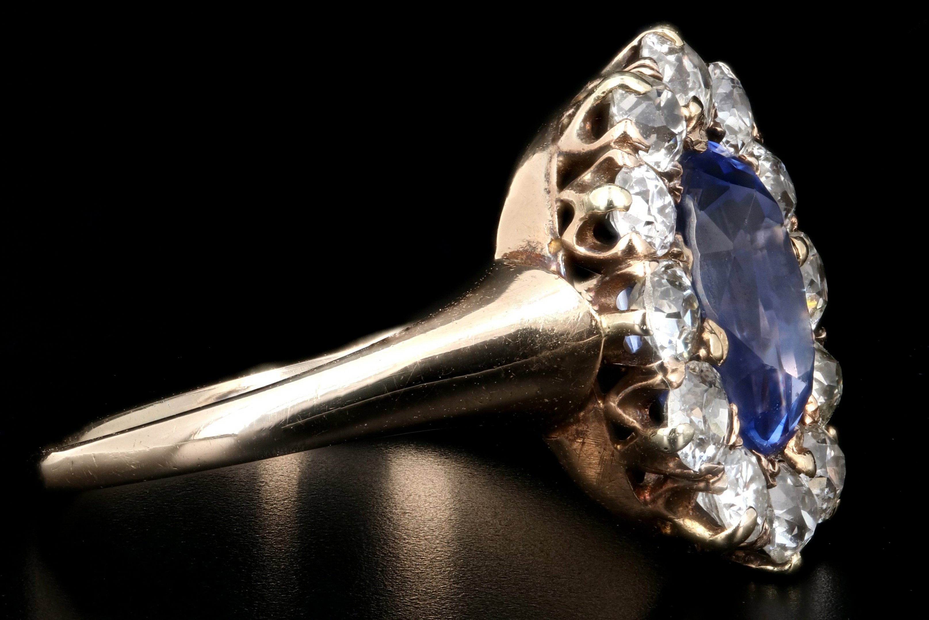 Victorian 14K Yellow Gold No Heat Ceylon 2.1 Carat Sapphire and Old Mine Diamond Ring GIA Certified - Queen May