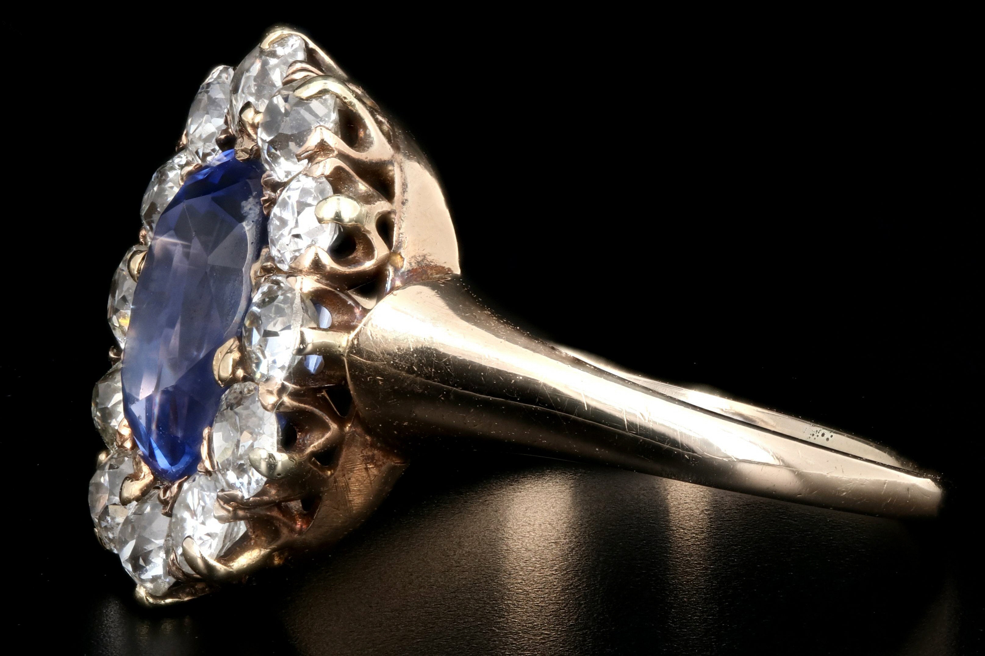 Victorian 14K Yellow Gold No Heat Ceylon 2.1 Carat Sapphire and Old Mine Diamond Ring GIA Certified - Queen May
