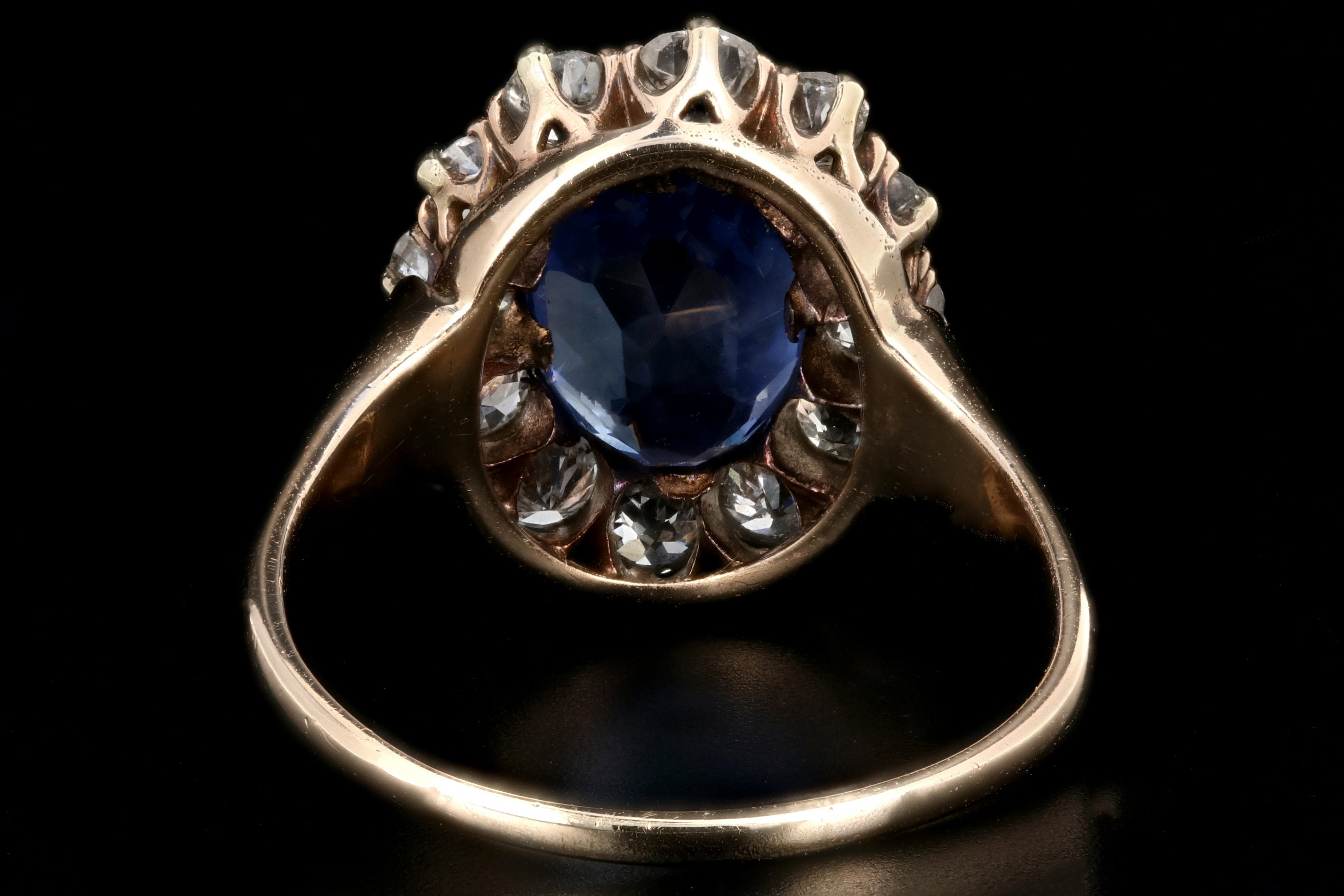 Victorian 14K Yellow Gold No Heat Ceylon 2.1 Carat Sapphire and Old Mine Diamond Ring GIA Certified - Queen May