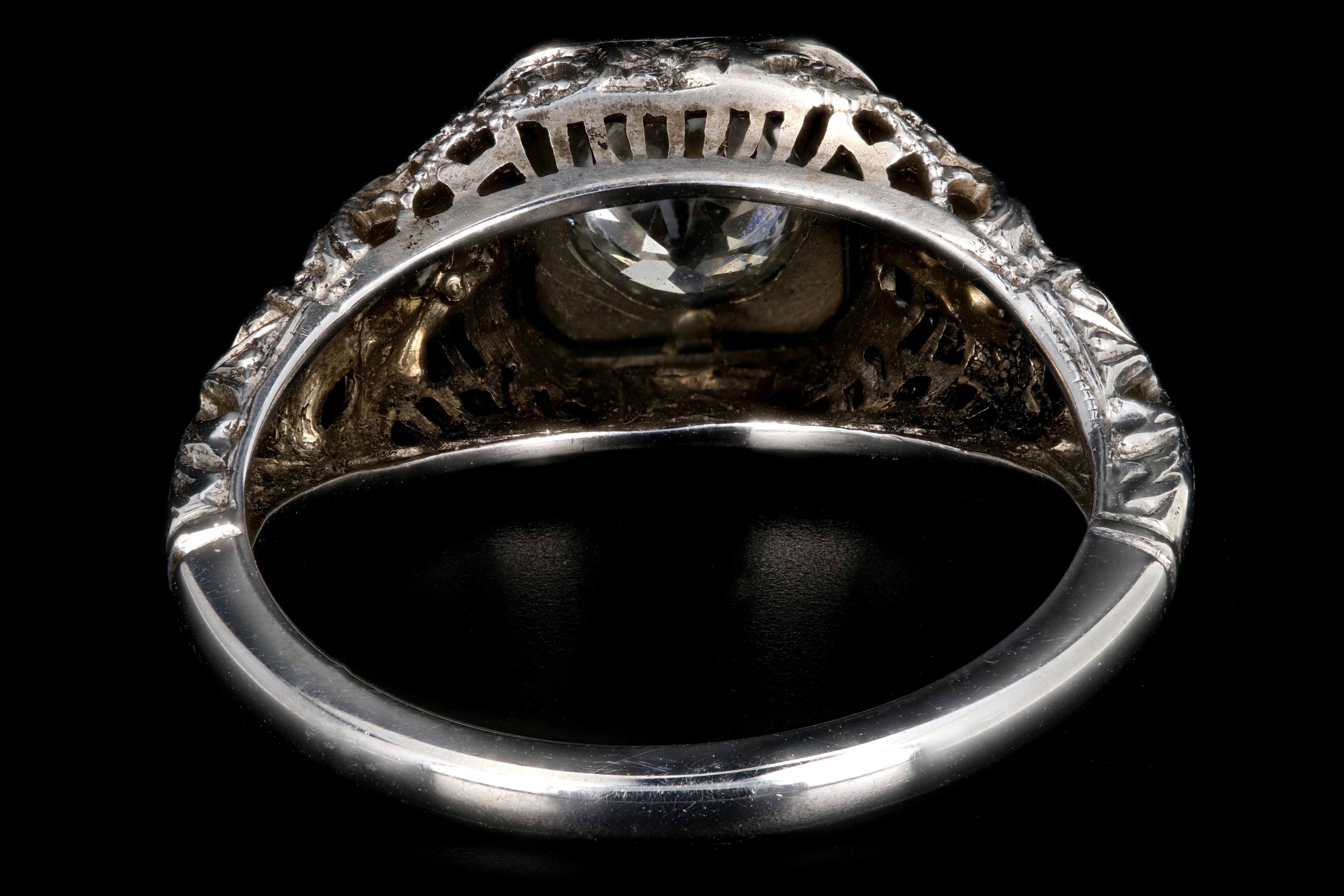 Art Deco 18K White Gold .63 Carat Old European Cut Diamond Engagement Ring - Queen May