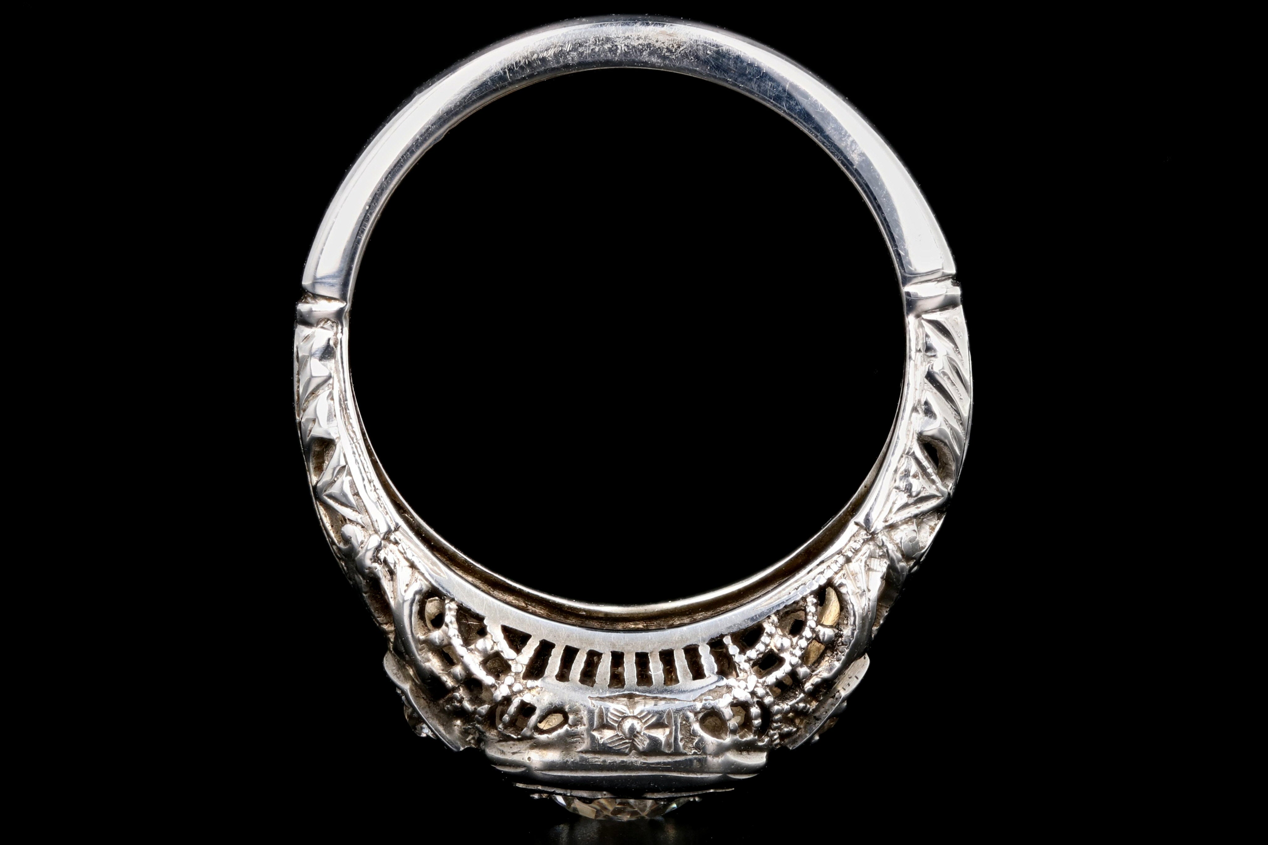 Art Deco 18K White Gold .63 Carat Old European Cut Diamond Engagement Ring - Queen May