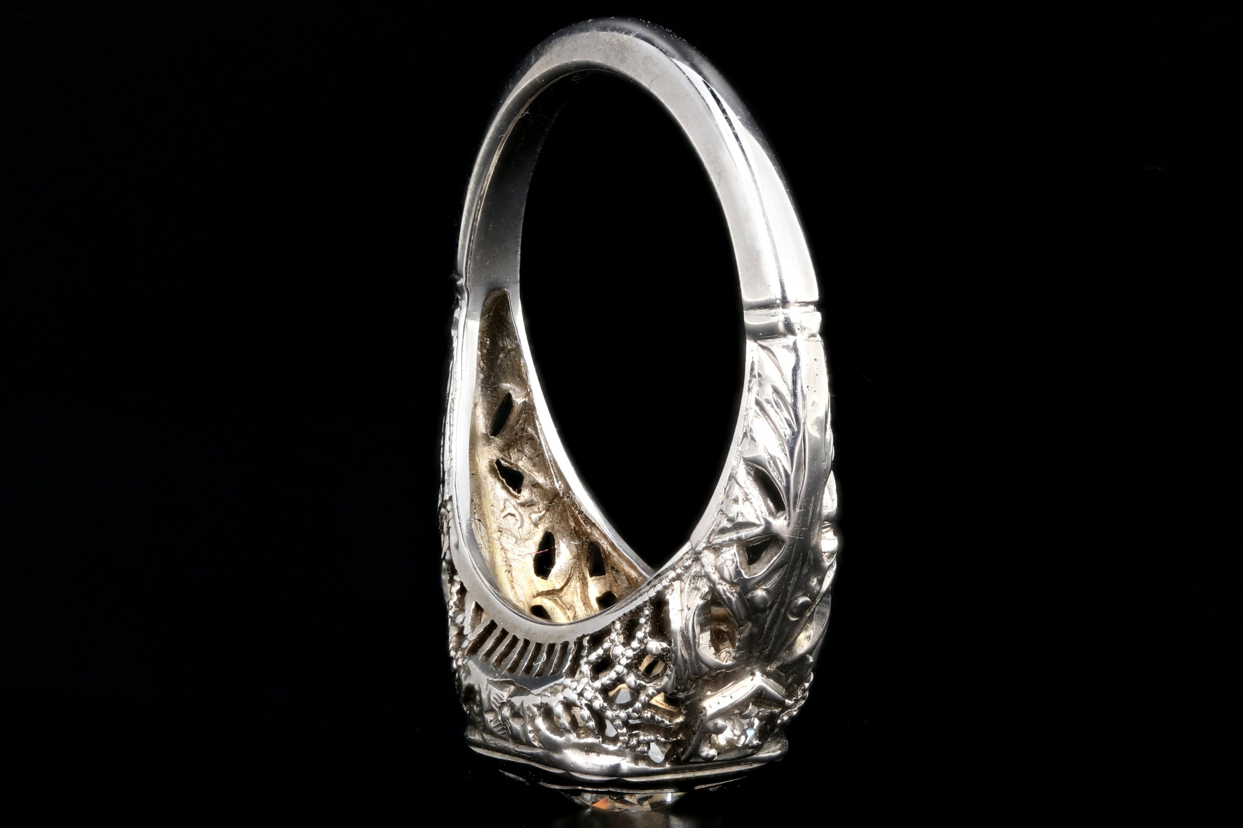 Art Deco 18K White Gold .63 Carat Old European Cut Diamond Engagement Ring - Queen May
