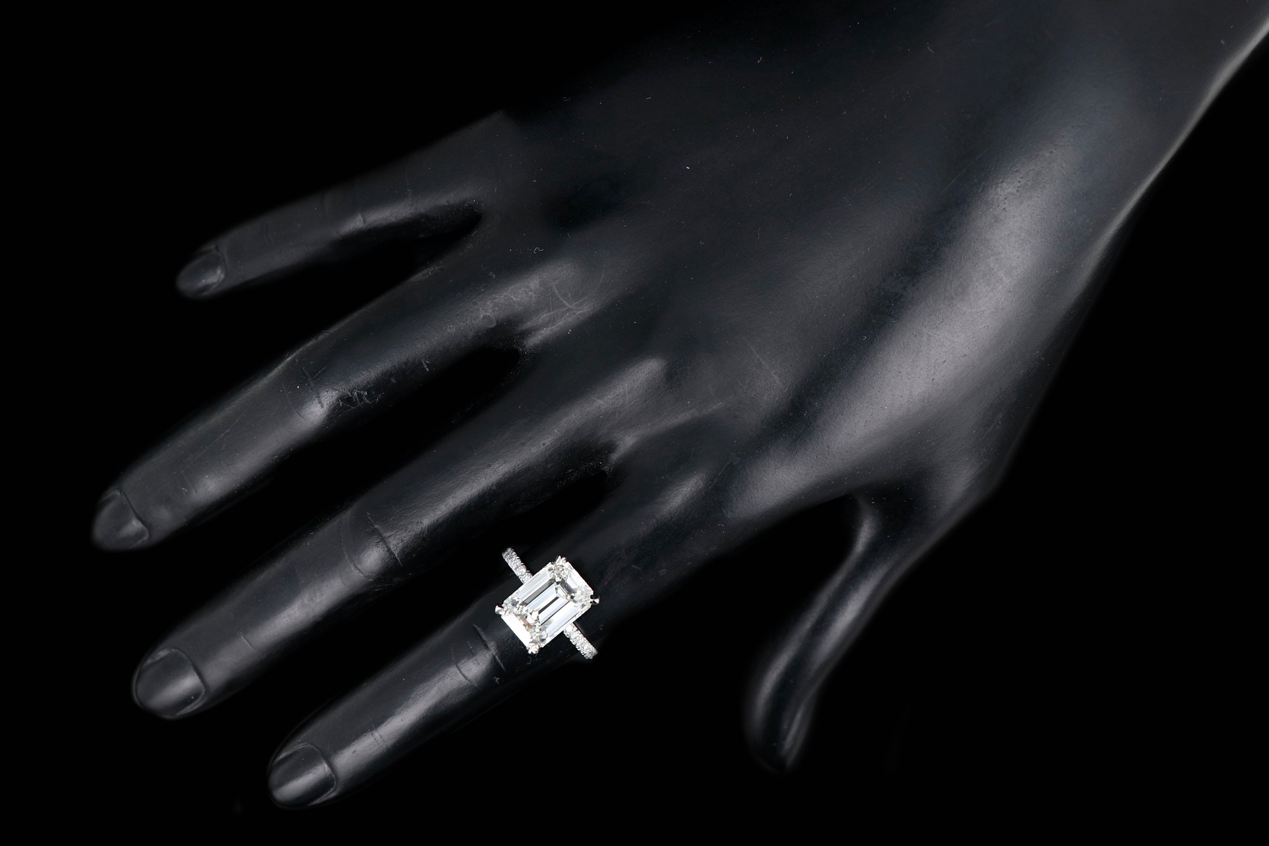 New Platinum 5.02 Carat Emerald Cut Diamond Engagement Ring - Queen May