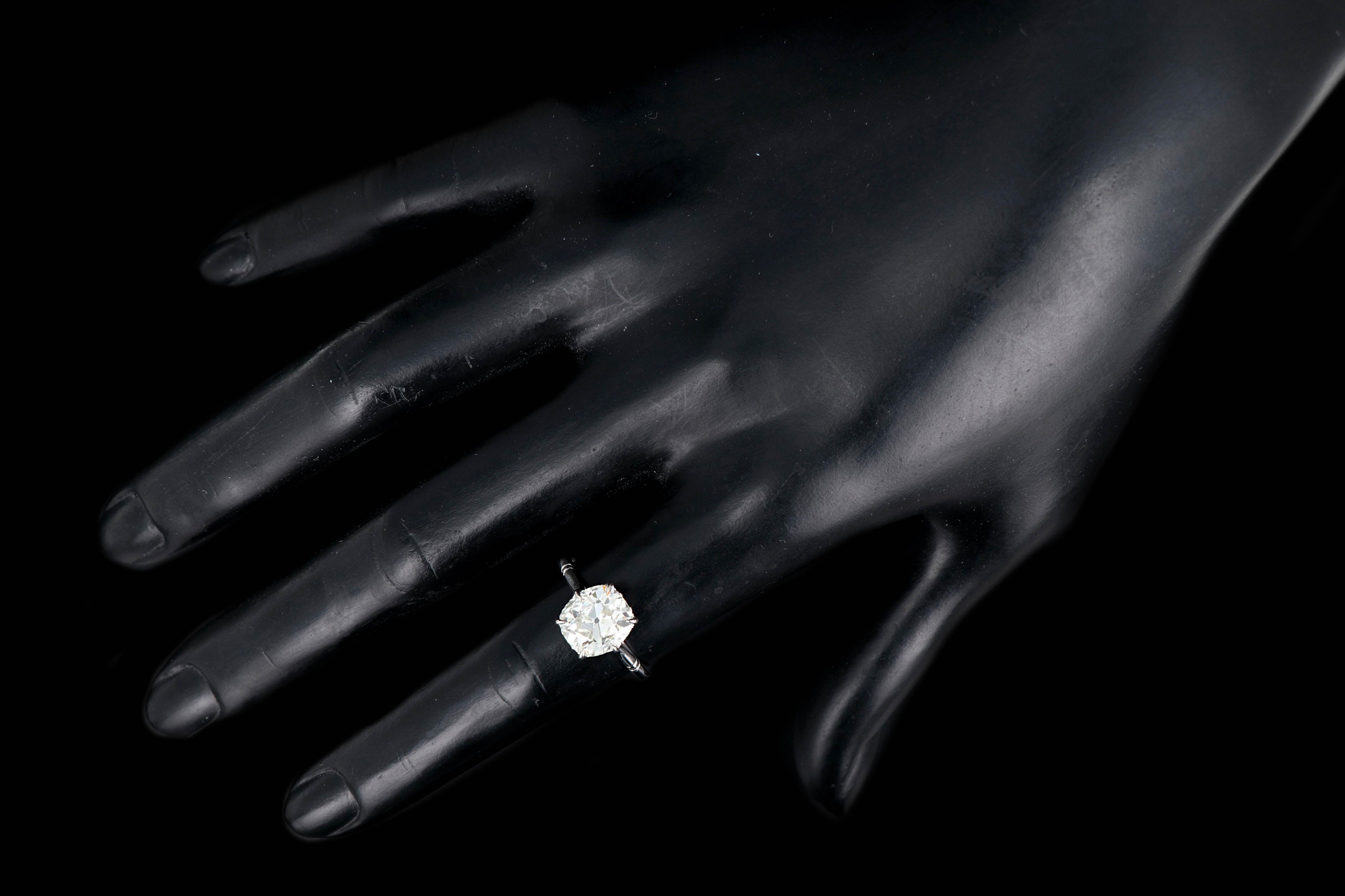 New Platinum 3.14 Carat Old Mine Cut Diamond Engagement Ring - Queen May