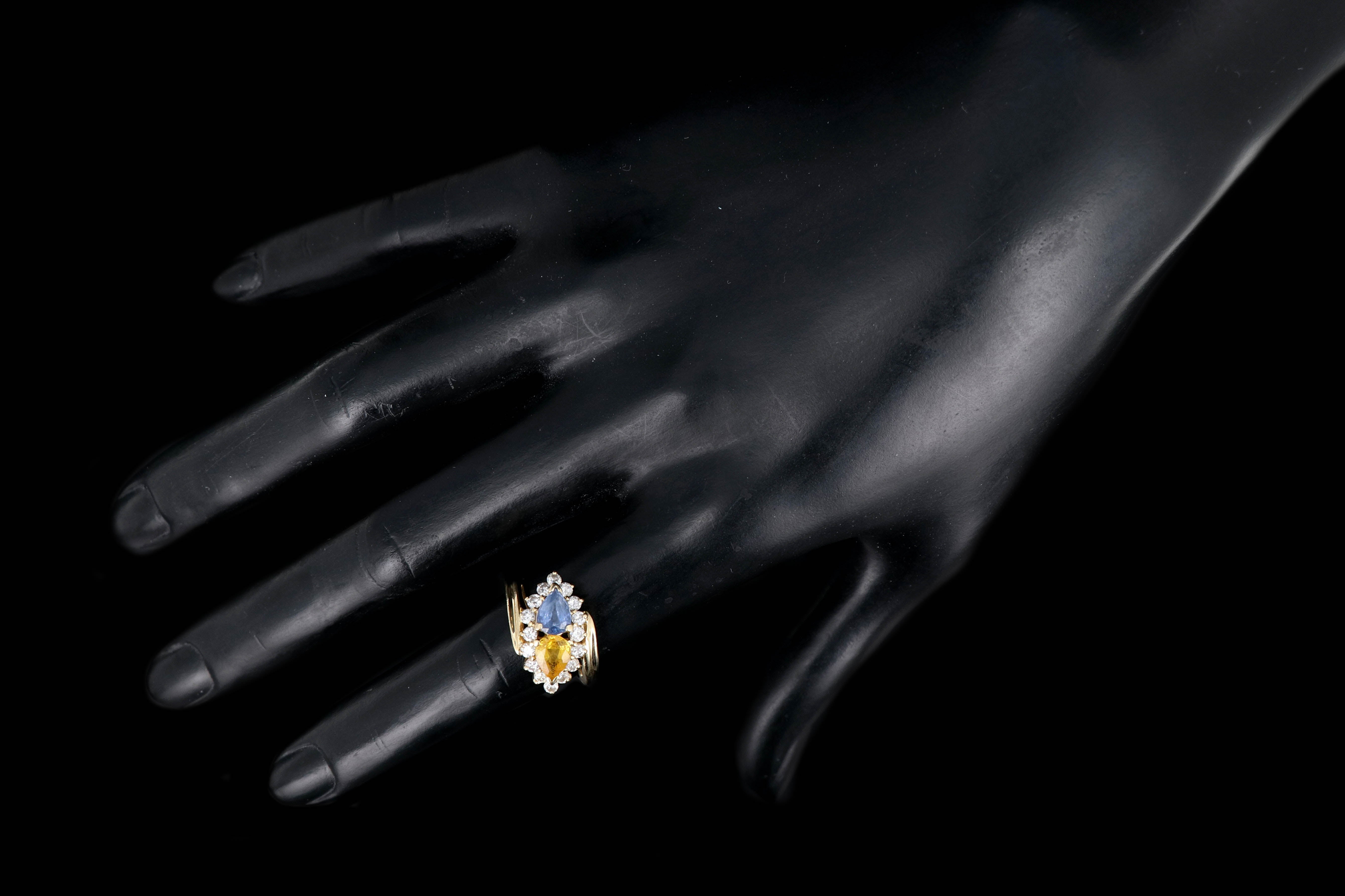 Vintage 14K Yellow Gold Blue and Yellow Sapphire and Diamond Ring - Queen May