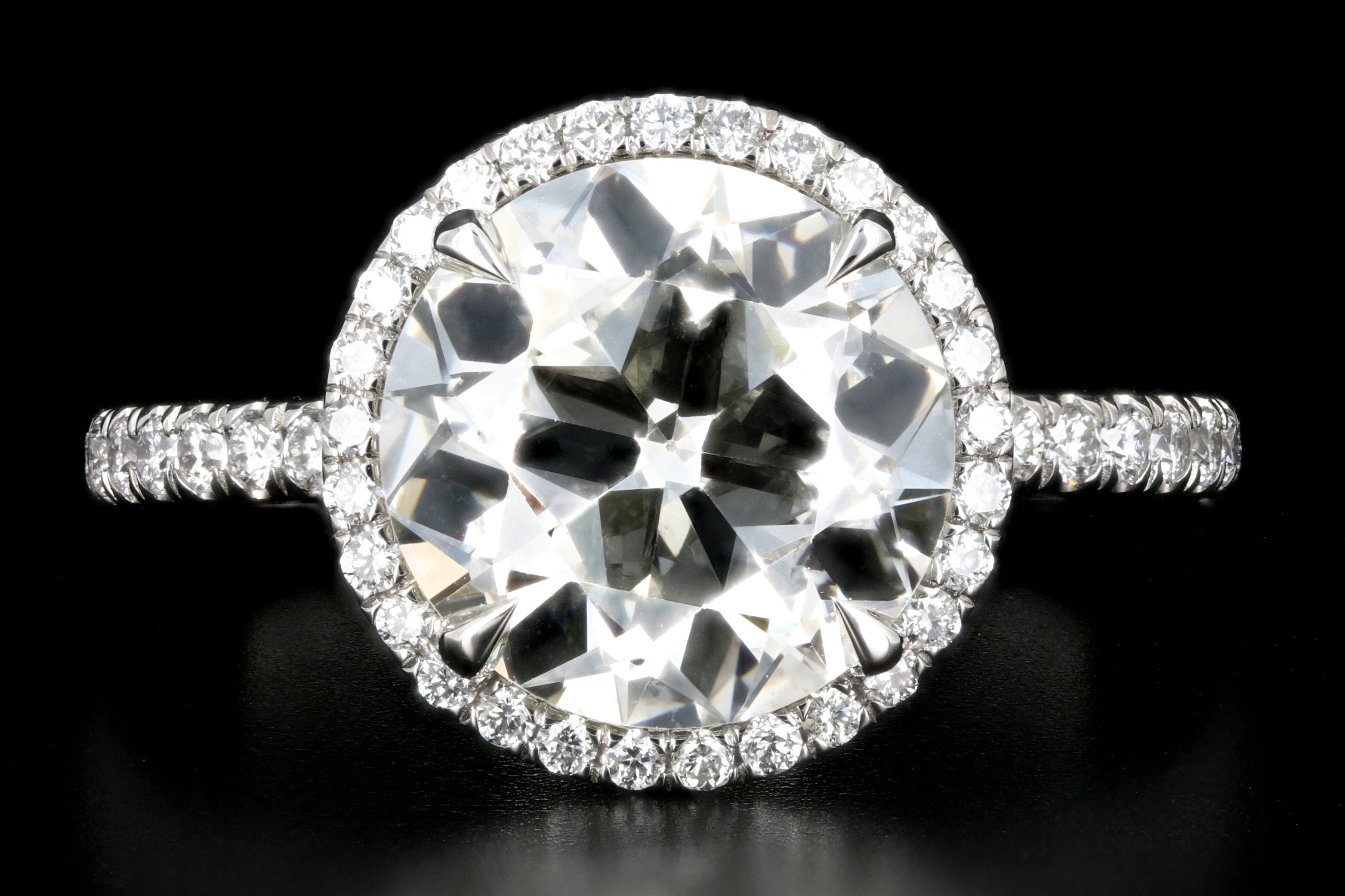 New Platinum 3.53 Carat Old European Cut Diamond Halo Engagement Ring GIA Certified - Queen May