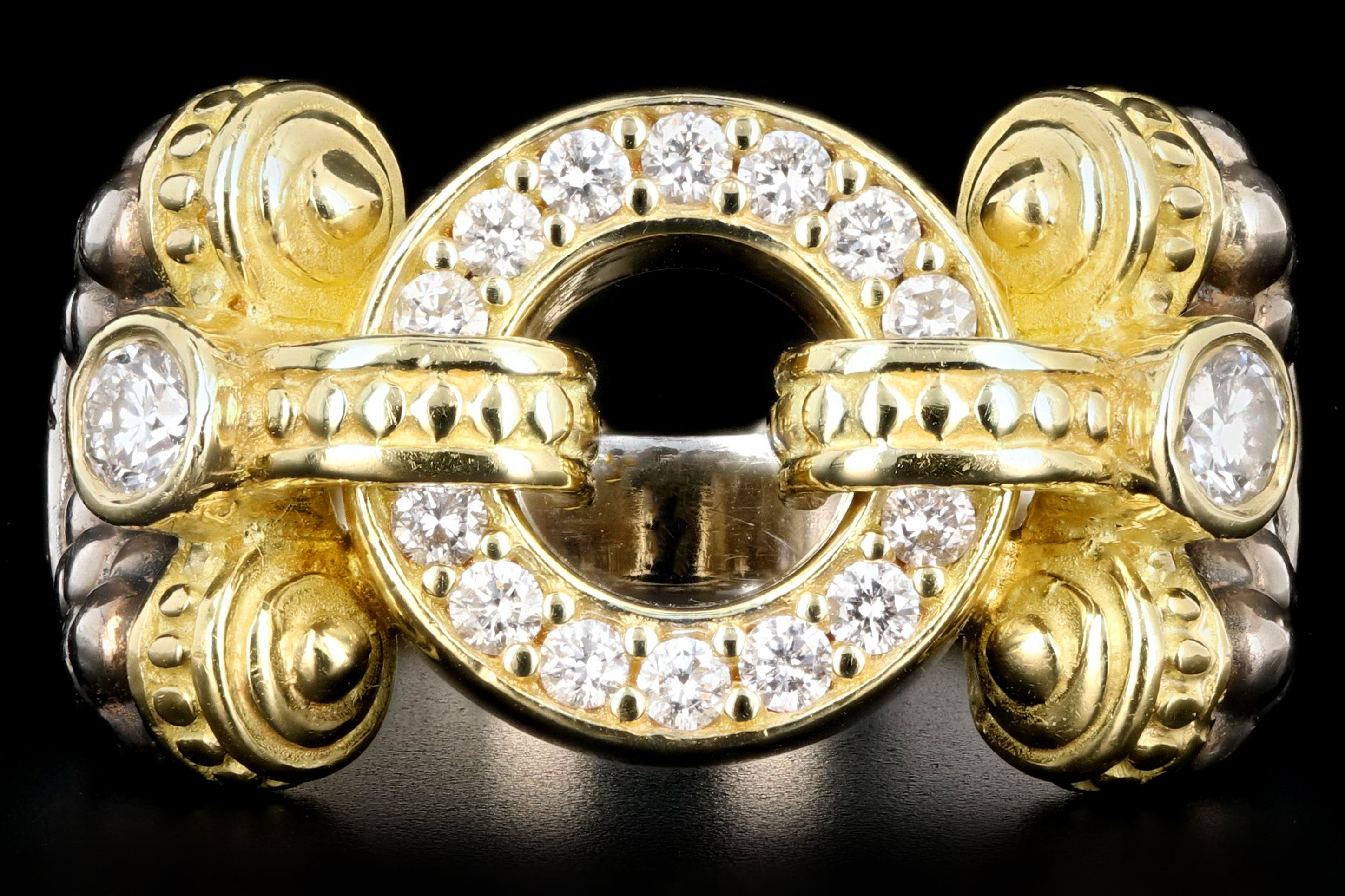 Modern Lagos 18K Yellow Gold and Sterling Silver .48 Carat Round Brilliant Cut Diamond Caviar Circle Game Ring - Queen May
