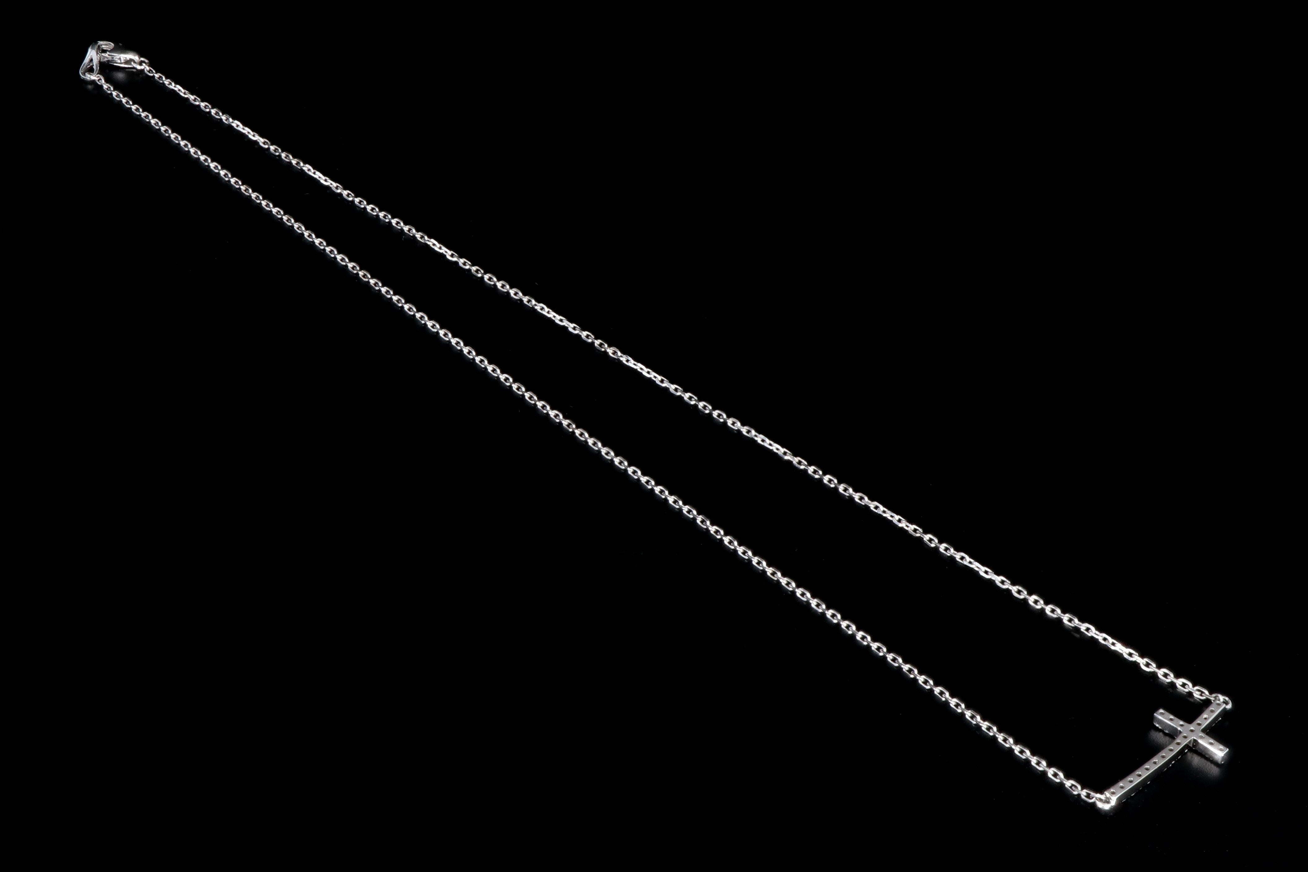 New 14K White Gold .16 Carat Diamond Cross Necklace - Queen May