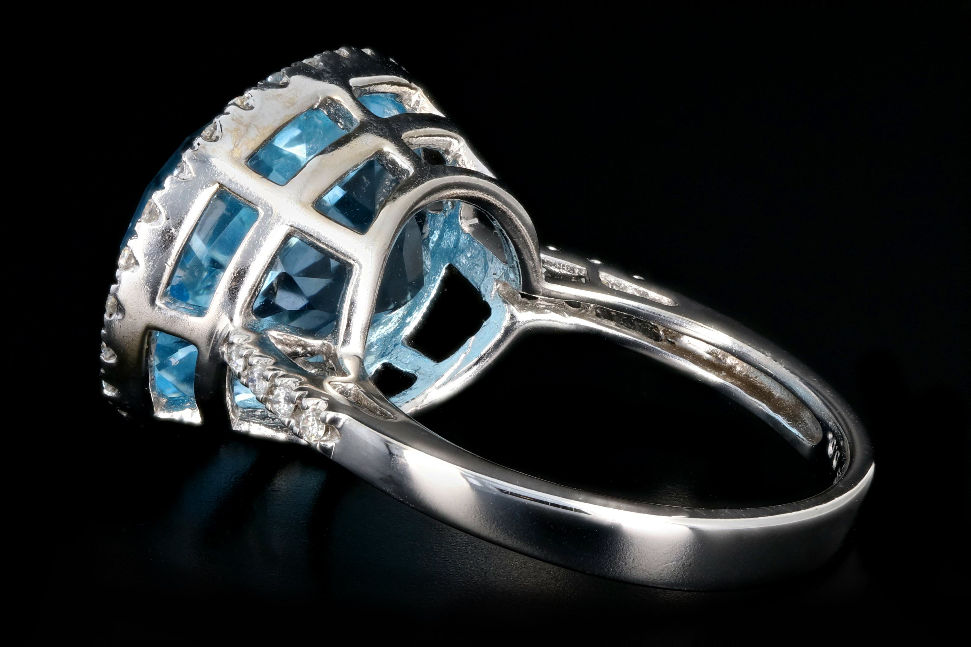 Modern 14K White Gold 13 Carat Blue Topaz and Diamond Ring - Queen May