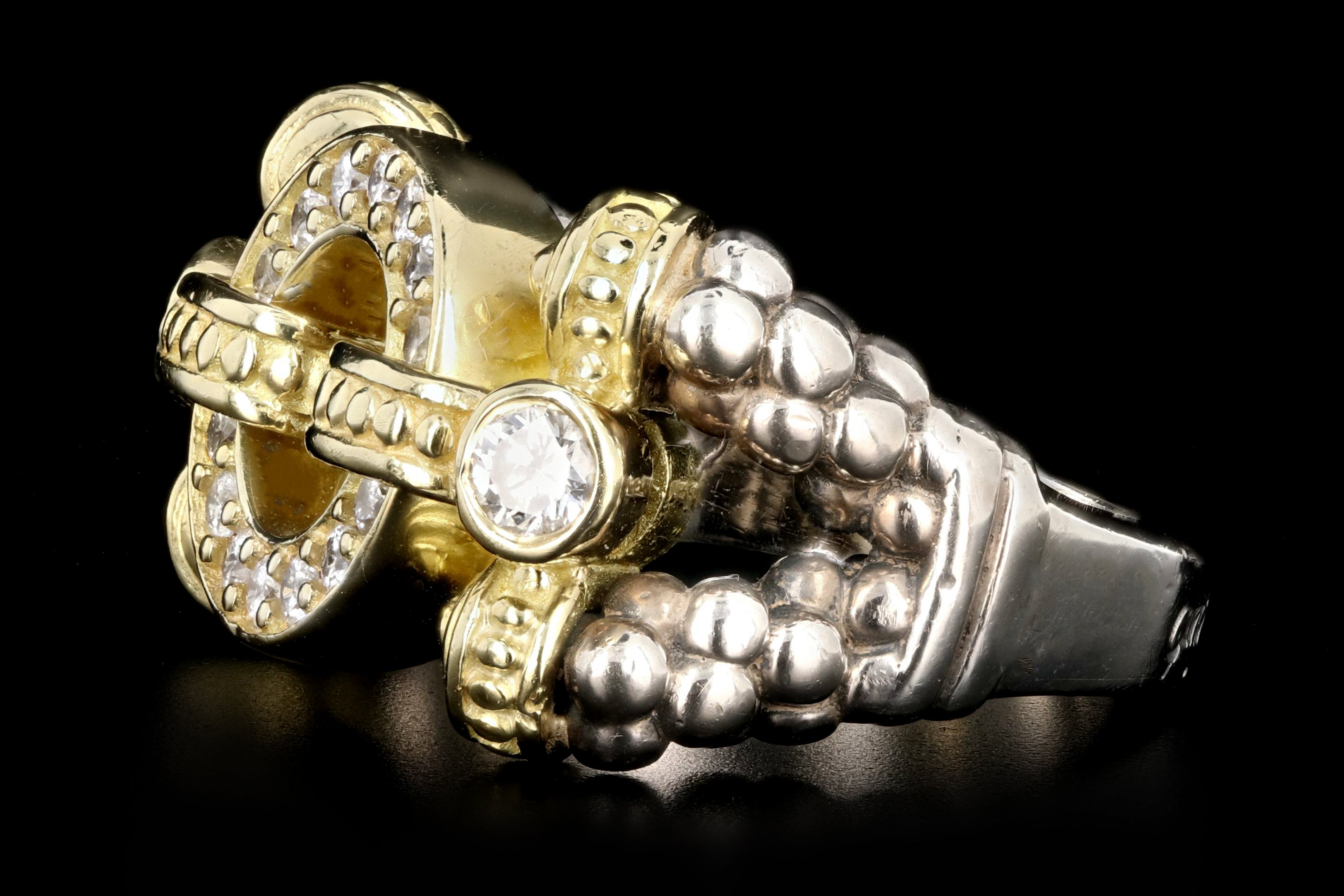 Modern Lagos 18K Yellow Gold and Sterling Silver .48 Carat Round Brilliant Cut Diamond Caviar Circle Game Ring - Queen May